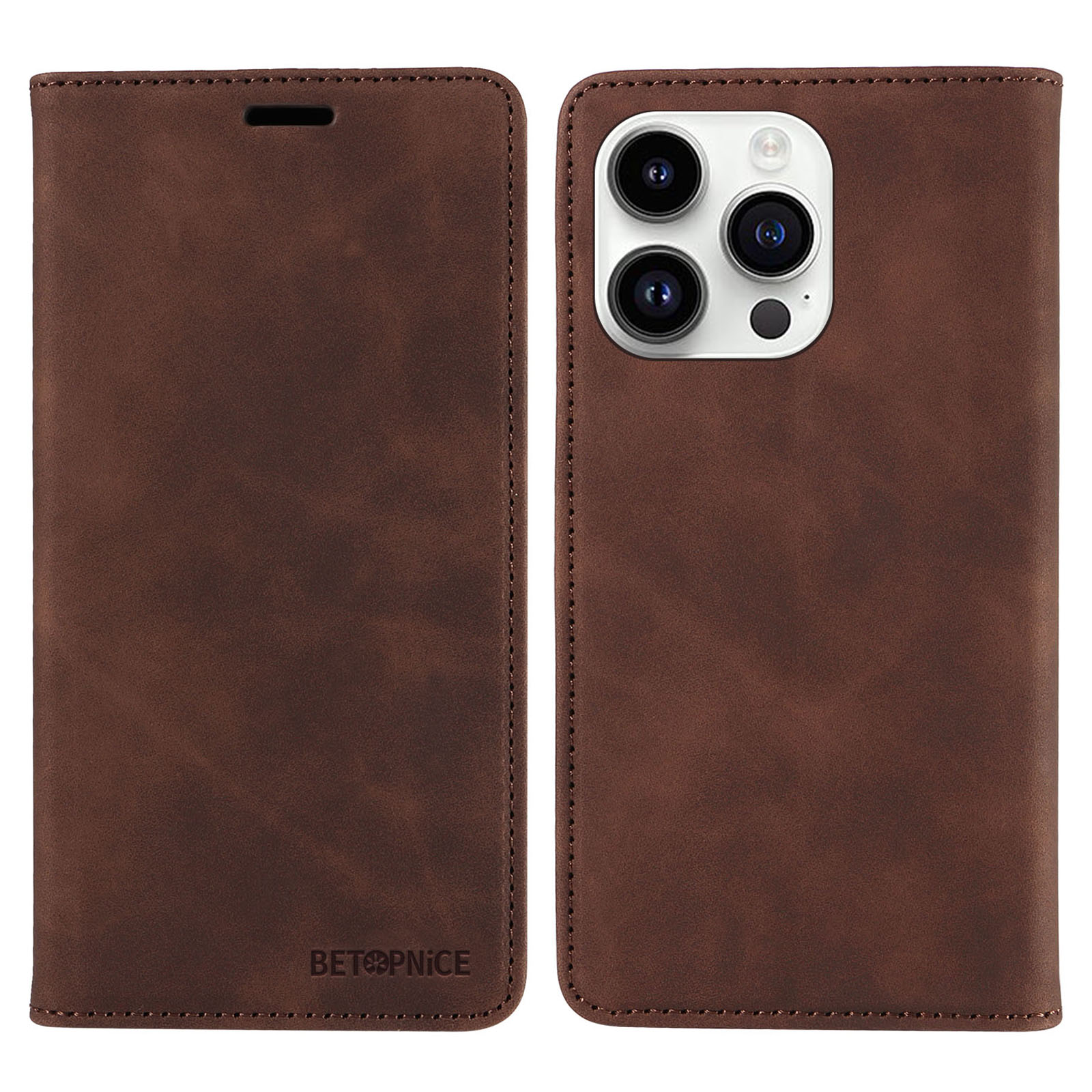 

Betopnice 003 Für Iphone 15 Pro Slim-fit-deckung RFID Blocking Wallet Telefon PU Lederständer Shell - Braun, iPhone 15 Pro