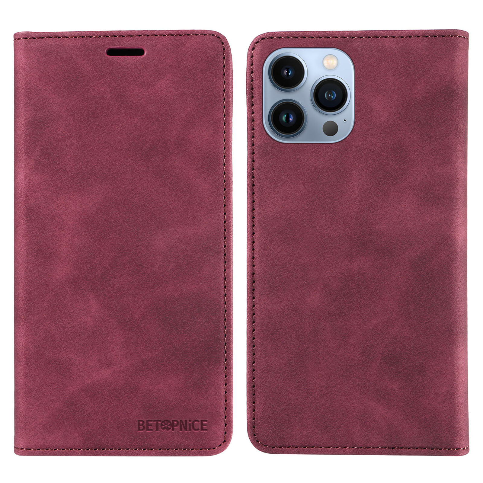 

Betopnice 003 Magnetisch Absorbiertes Telefonhülle Für Iphone 13 Pro, RFID -blockierungsbrieftasche PU Lederständer Cover - Rot, iPhone 13 Pro