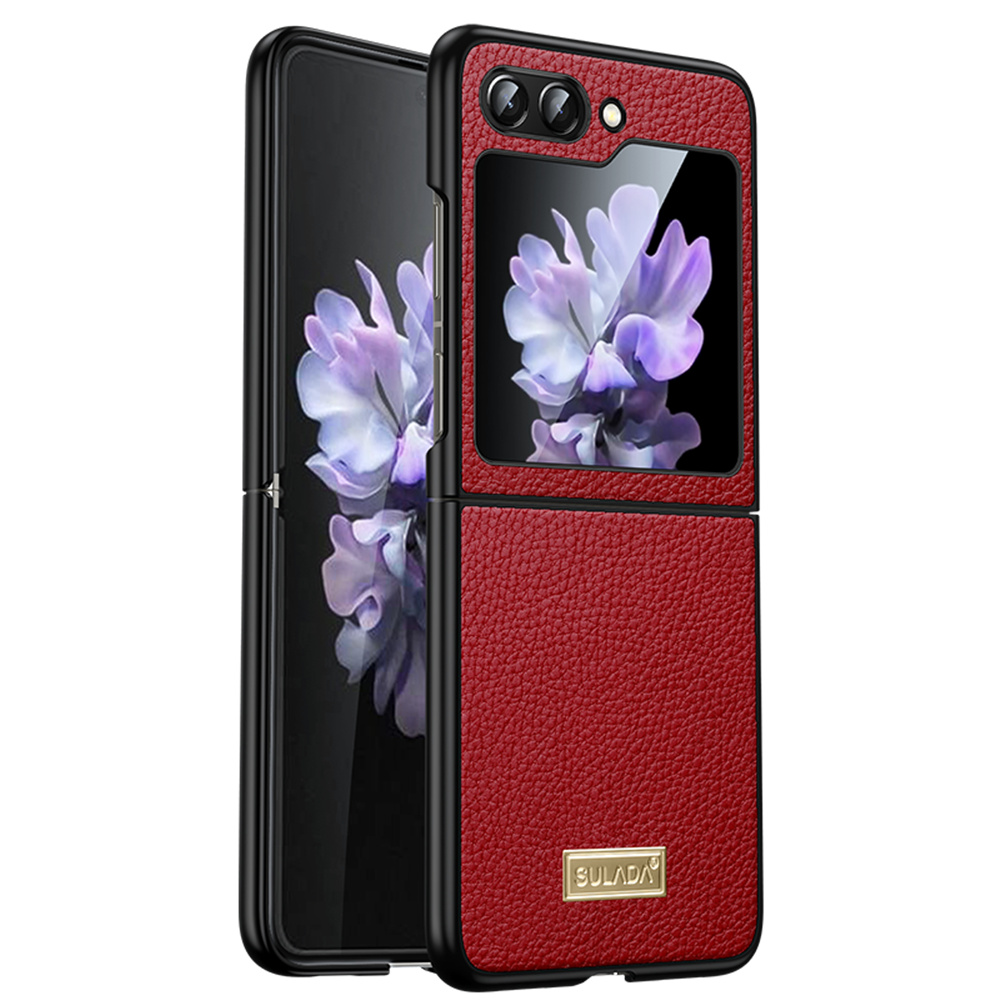 

Sulada Für Samsung Galaxy Z Flip5 5G Slim-fit-telefonhülle Pu-lederbeschichteter PC + TPU Litchi Texturabdeckung - Rot, Galaxy Z Flip5 5G