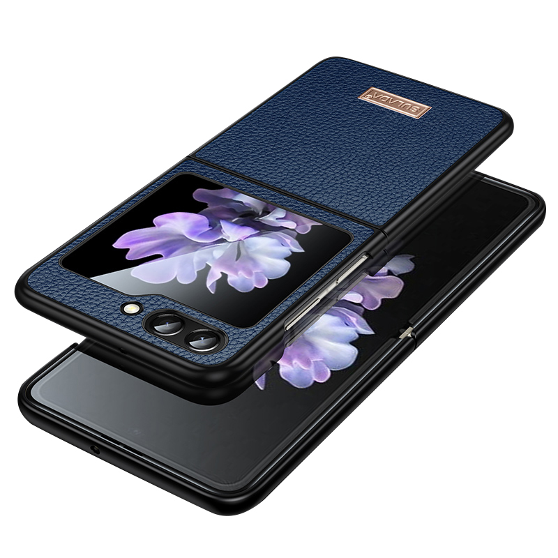 

Sulada Für Samsung Galaxy Z Flip5 5G Slim-fit-telefonhülle Pu-lederbeschichteter PC + TPU Litchi Texturabdeckung - Saphir, Galaxy Z Flip5 5G