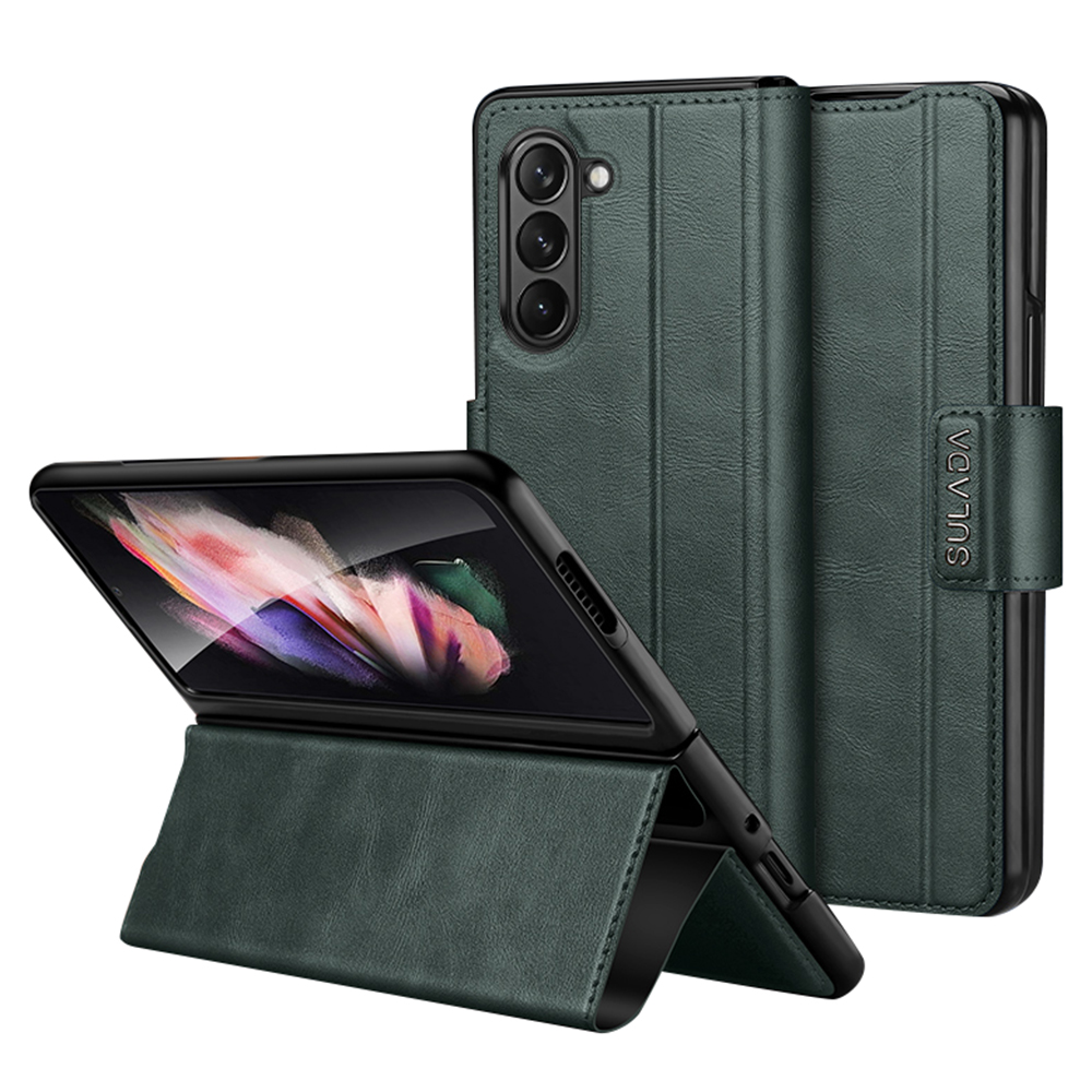 

Sulada Für Samsung Galaxy Z Fold5 5G PU Leder Schutzabdeckung Anti-drop-stand Telefonhülle - Mitternacht Grün, Galaxy Z Fold5 5G