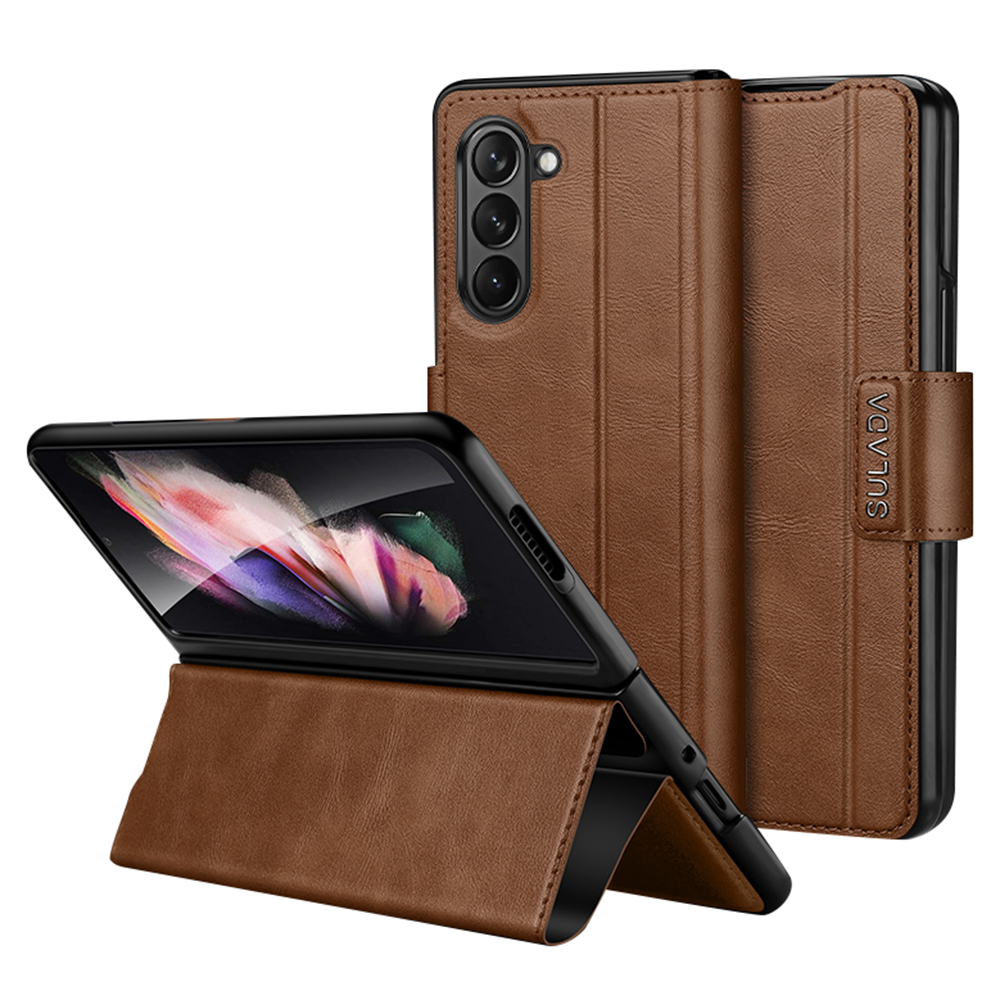 

Sulada Für Samsung Galaxy Z Fold5 5G PU Leder Schutzabdeckung Anti-drop-stand Telefonhülle - Braun, Galaxy Z Fold5 5G