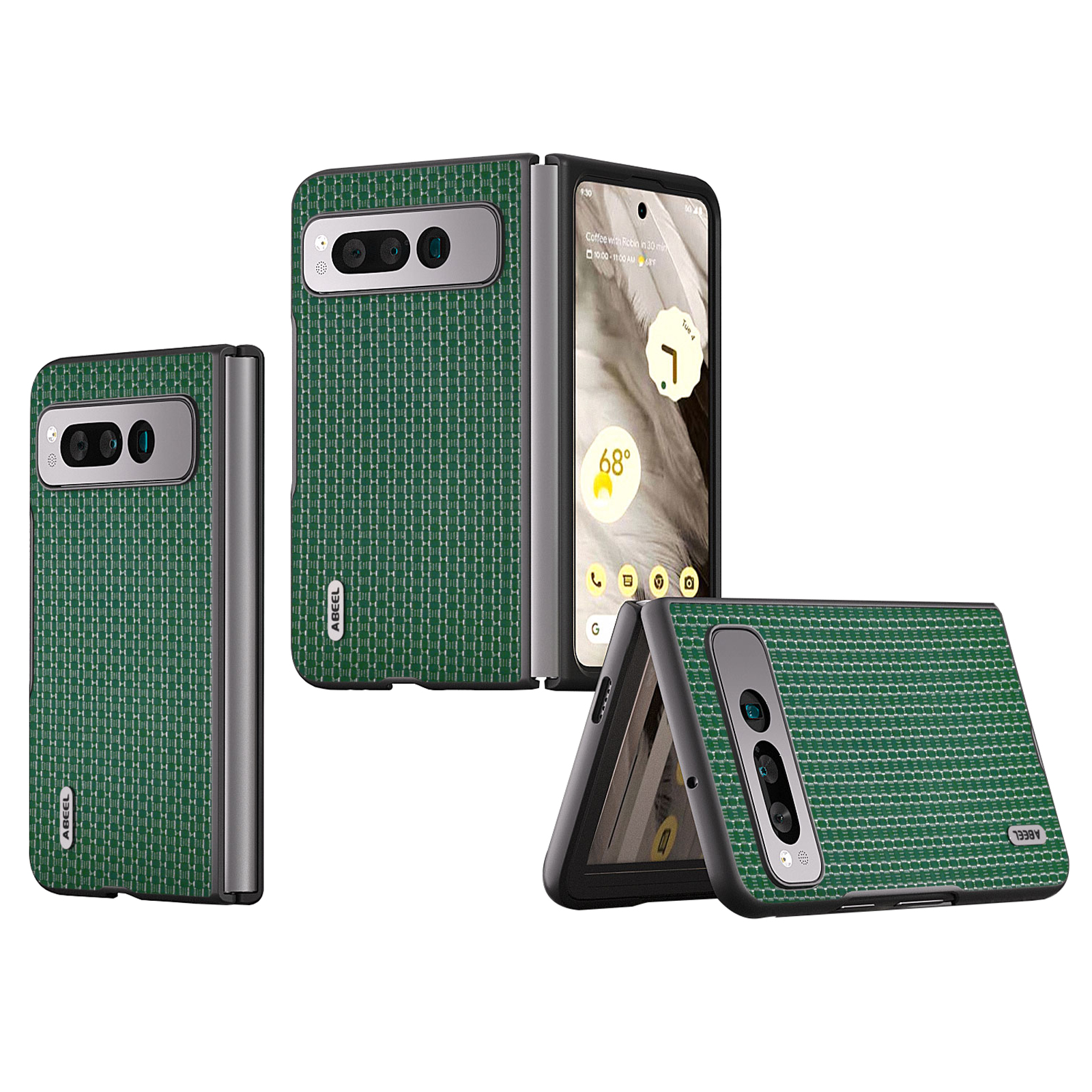 

ABEEL Für Google Pixel Fold Cowhide Leder Beschichtete PC -telefonhülle Faltphase Telefonabdeckung - Grün, Google Pixel Fold