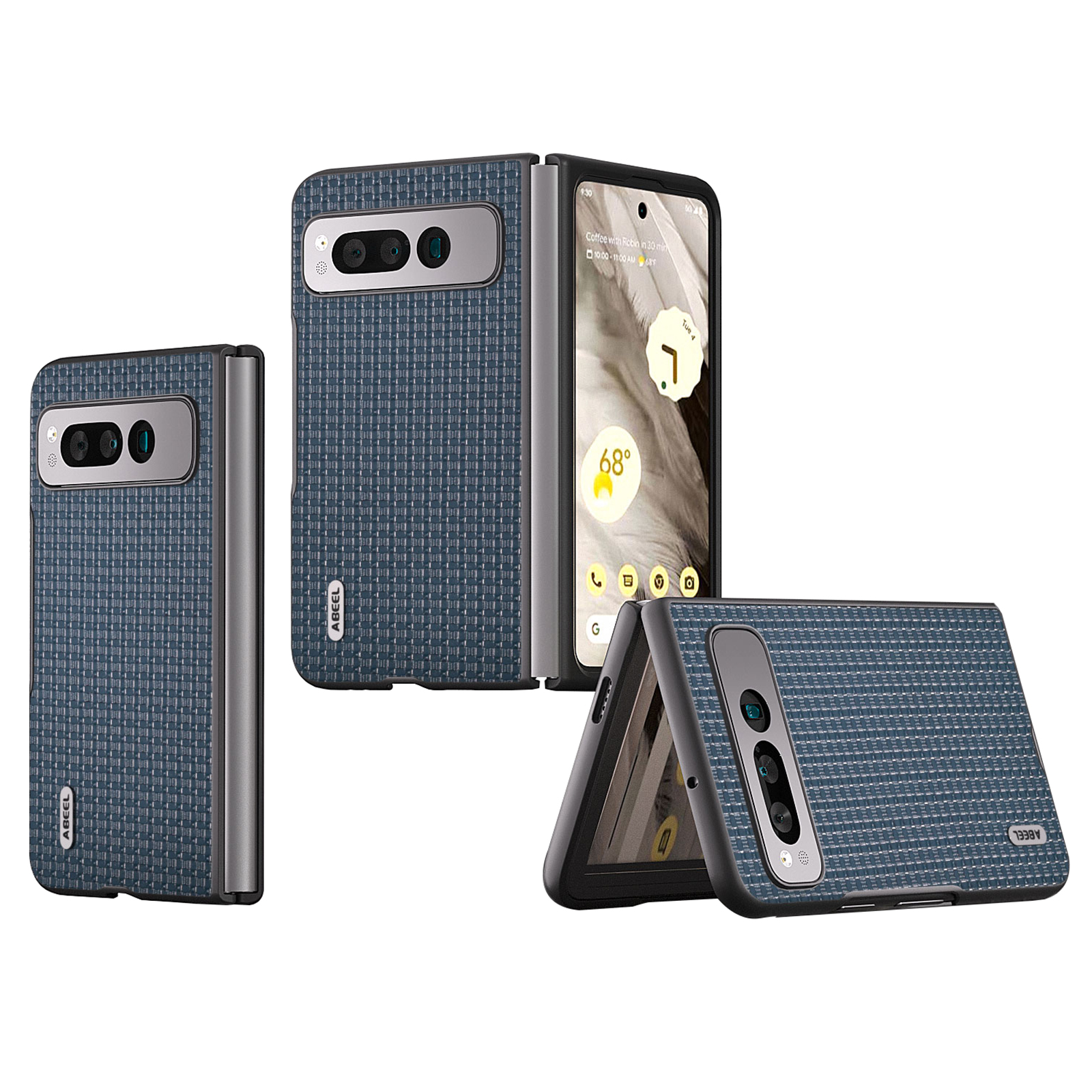 

ABEEL Für Google Pixel Fold Cowhide Leder Beschichtete PC -telefonhülle Faltphase Telefonabdeckung - Blau, Google Pixel Fold