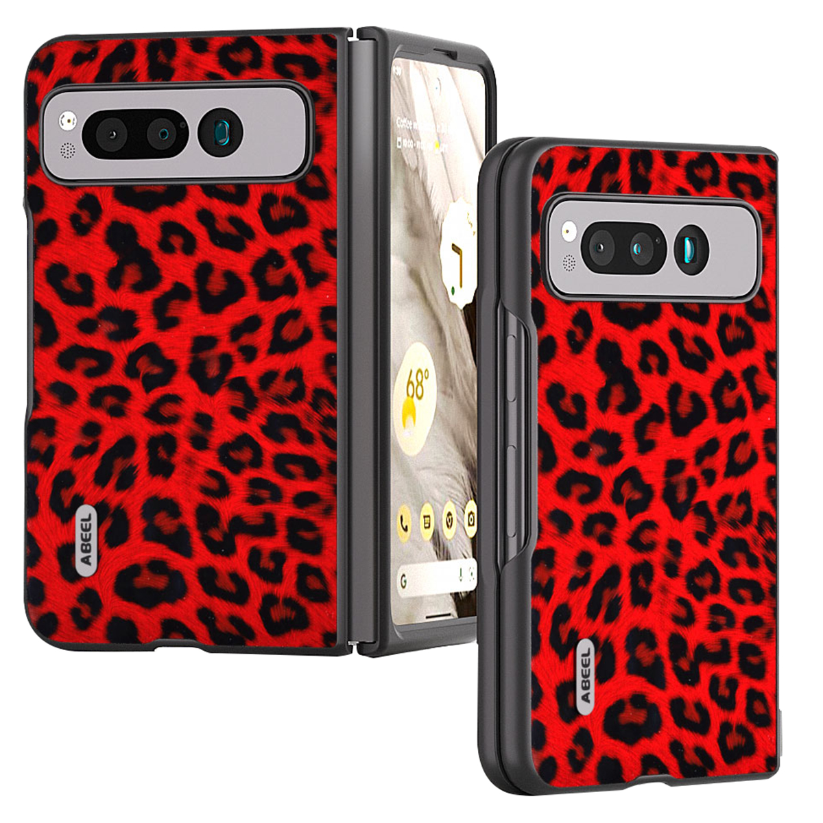 

Abeel Für Google Pixel Fold Anti-Scratch Cover Leopardenmuster PU Leder+pc Telefonhülle - Rot, Google Pixel Fold