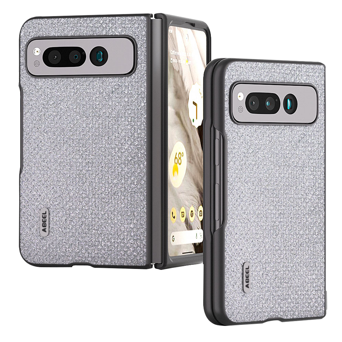 

Abeel Für Google Pixel Fold PU Leder+pc Slim Cover -deckungs -strass -textur -telefonhülle - Silber, Google Pixel Fold