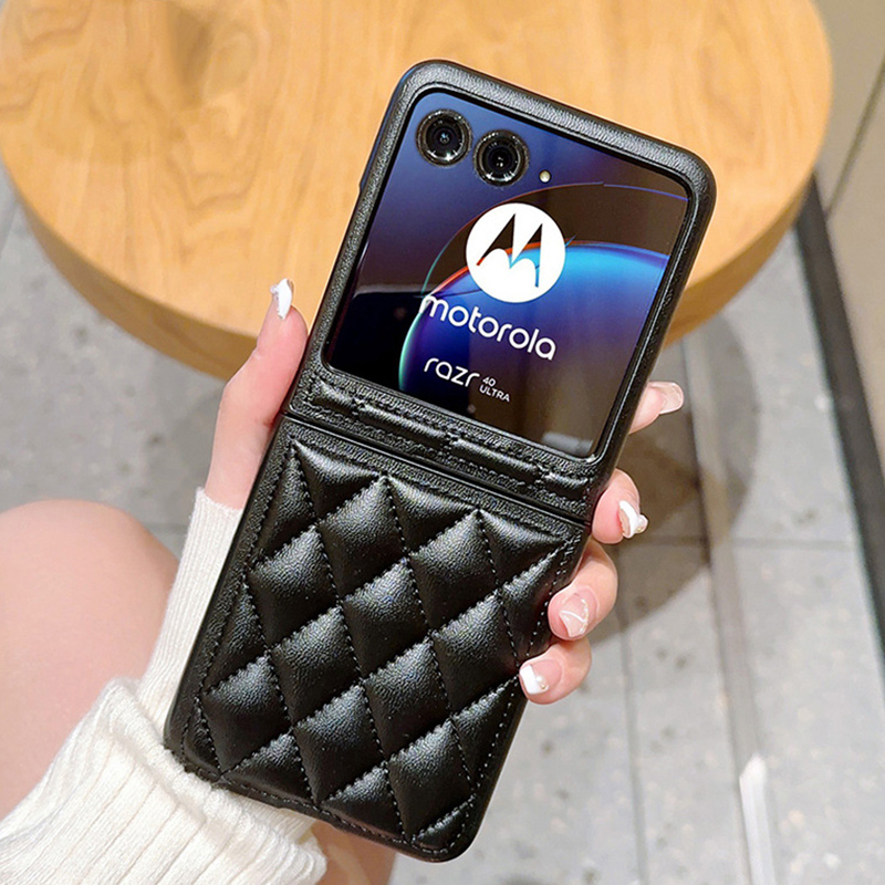 

Für Motorola Razr 40 Ultra 5G PU Lederbeschichtete PC -telefonhülle Rhombus -netz Eingeprägter Telefonabdeckung - Schwarz, Motorola Razr 40 Ultra 5G