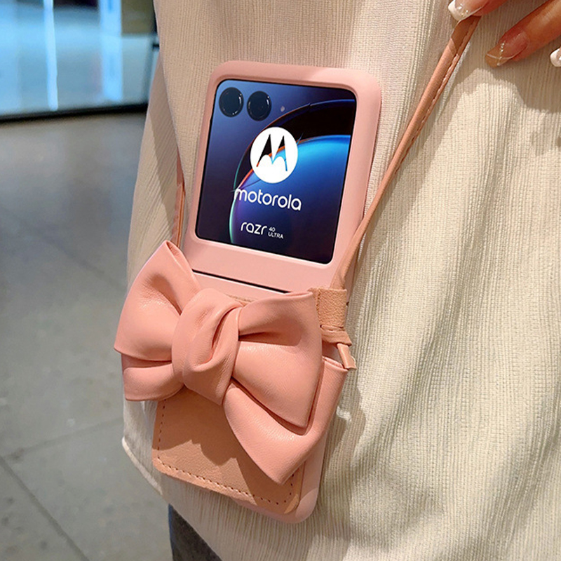 

Für Motorola Razr 40 Ultra 5G Crossbody Phone Hülle Bowknot Decor Lederbeschichtete PC -abdeckung Mit Schultergurt, Motorola Razr 40 Ultra 5G