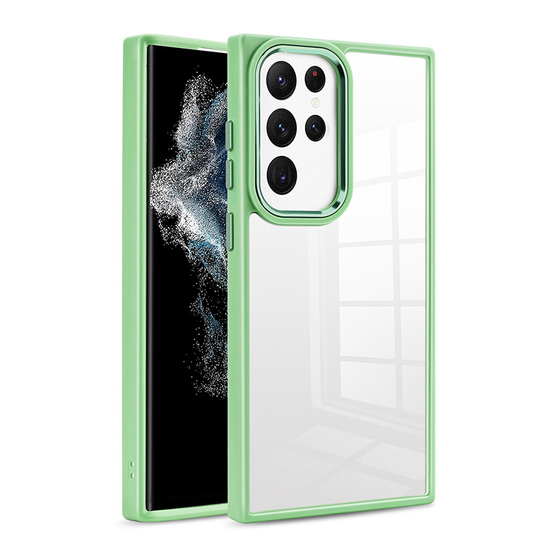 

Für Samsung Galaxy S23 Ultra PC+TPU Clear Case Metal Camera Rahmen Schockdes Schutzphase - Matcha Green, Galaxy S23 Ultra
