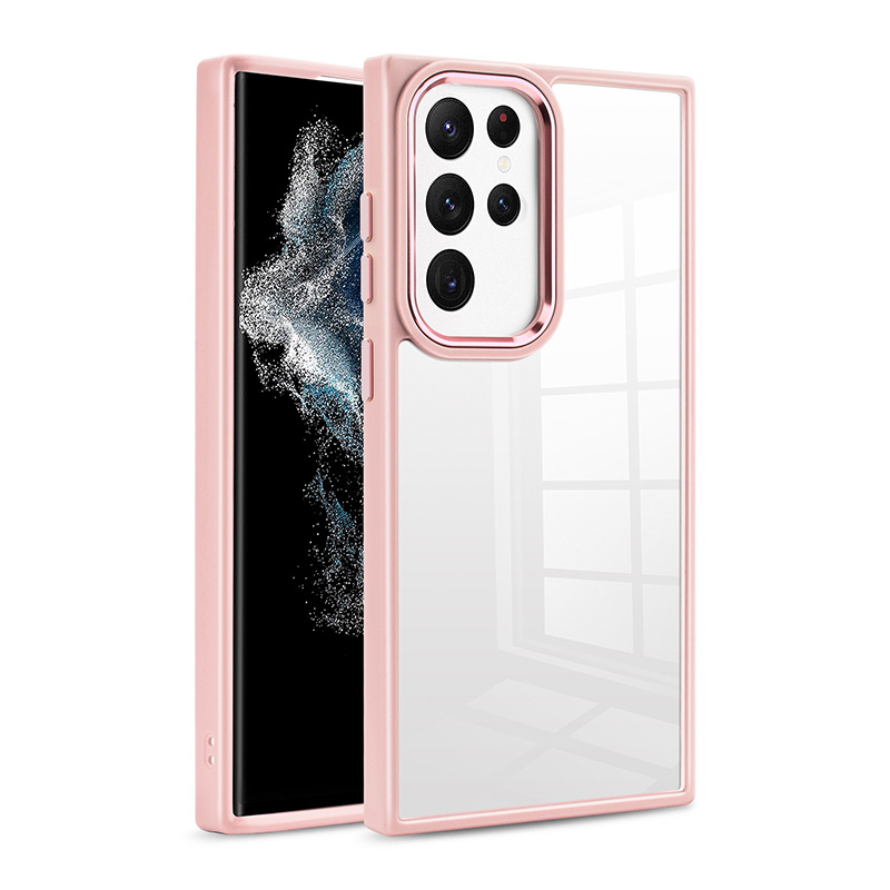 

Für Samsung Galaxy S23 Ultra PC+TPU Clear Case Metal Camera Rahmen Schockdes Schutzphase - Rosa, Galaxy S23 Ultra