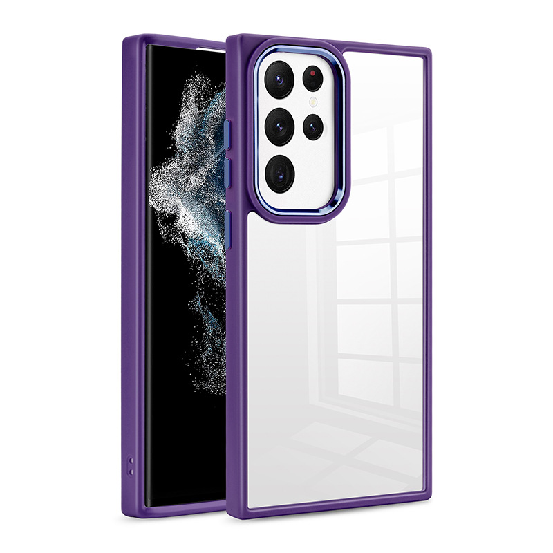 

Für Samsung Galaxy S23 Ultra PC+TPU Clear Case Metal Camera Rahmen Schockdes Schutzphase - Dunkelviolett, Galaxy S23 Ultra