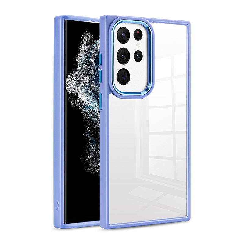

Für Samsung Galaxy S23 Ultra PC+TPU Clear Case Metal Camera Rahmen Schockdes Schutzphase - Lavendel Lila, Galaxy S23 Ultra