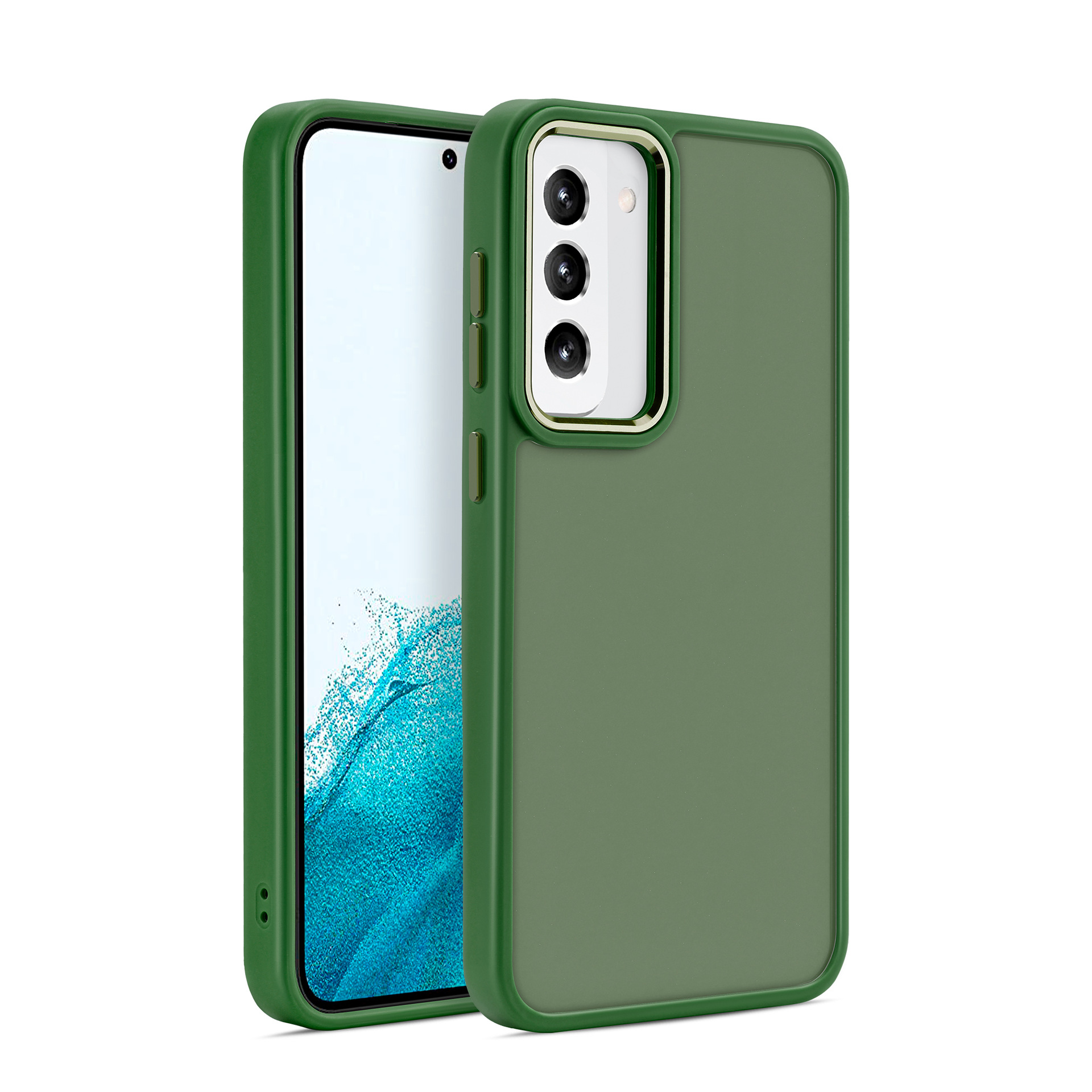 

Für Samsung Galaxy S23 PC+TPU Skin-touch Phone Hülle Metallkamera Rahmenschutzabdeckung - Grün, Galaxy S23