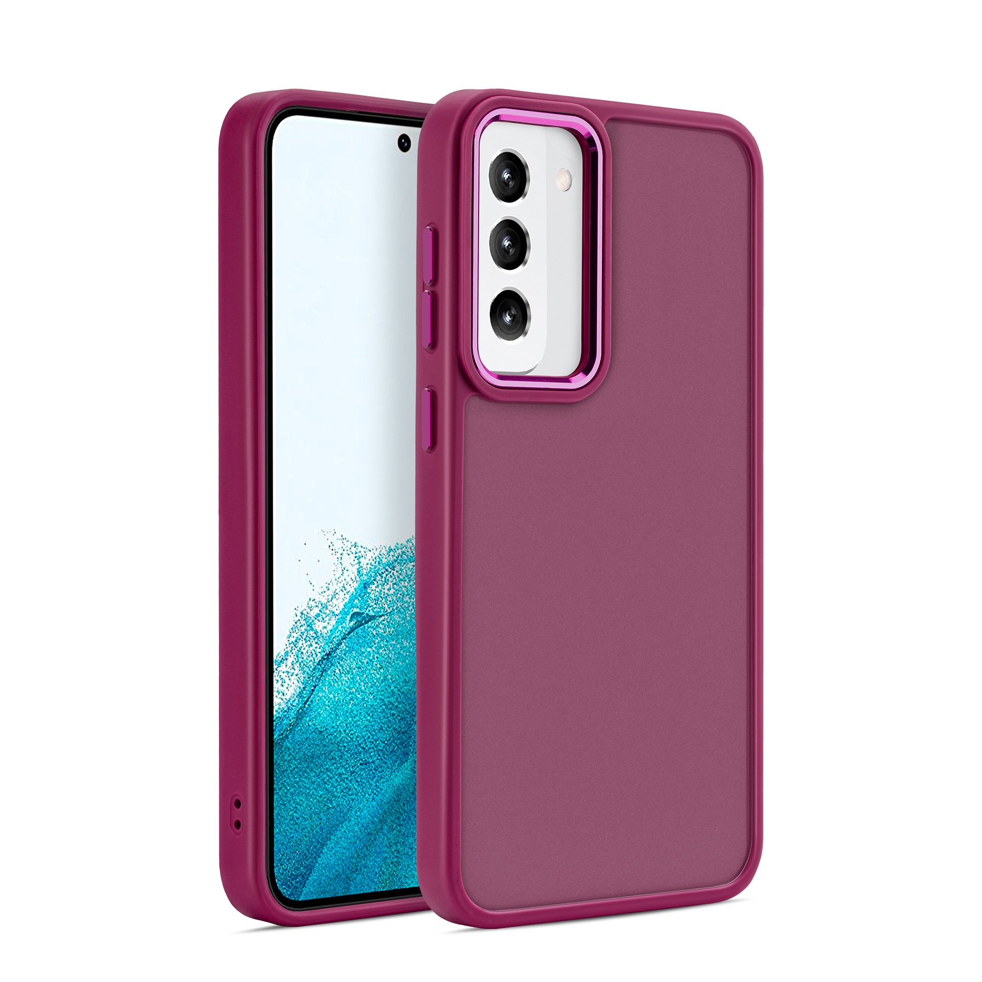 

Für Samsung Galaxy S23 PC+TPU Skin-touch Phone Hülle Metallkamera Rahmenschutzabdeckung - Pflaumenfarbe, Galaxy S23