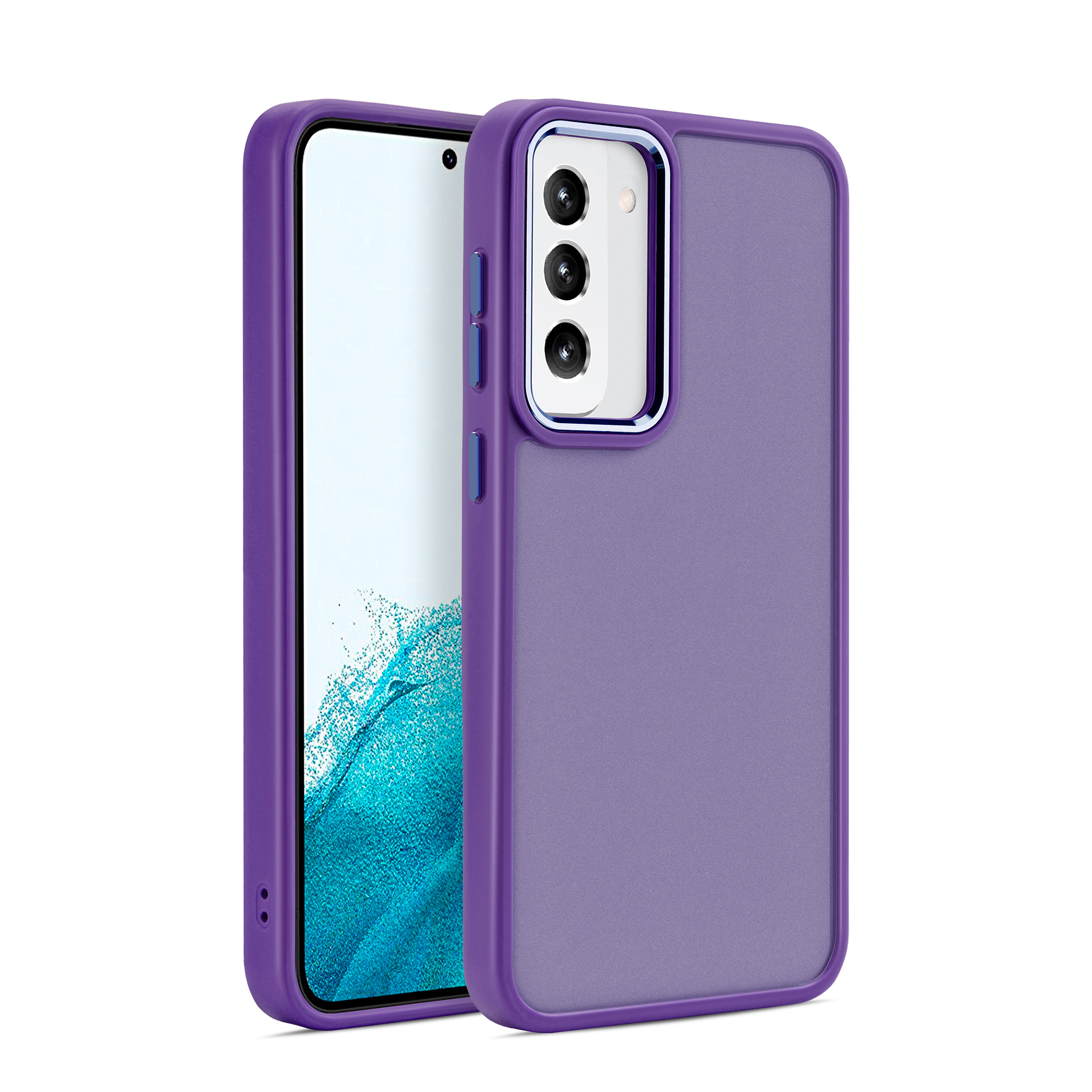 

Für Samsung Galaxy S23 PC+TPU Skin-touch Phone Hülle Metallkamera Rahmenschutzabdeckung - Dunkelviolett, Galaxy S23