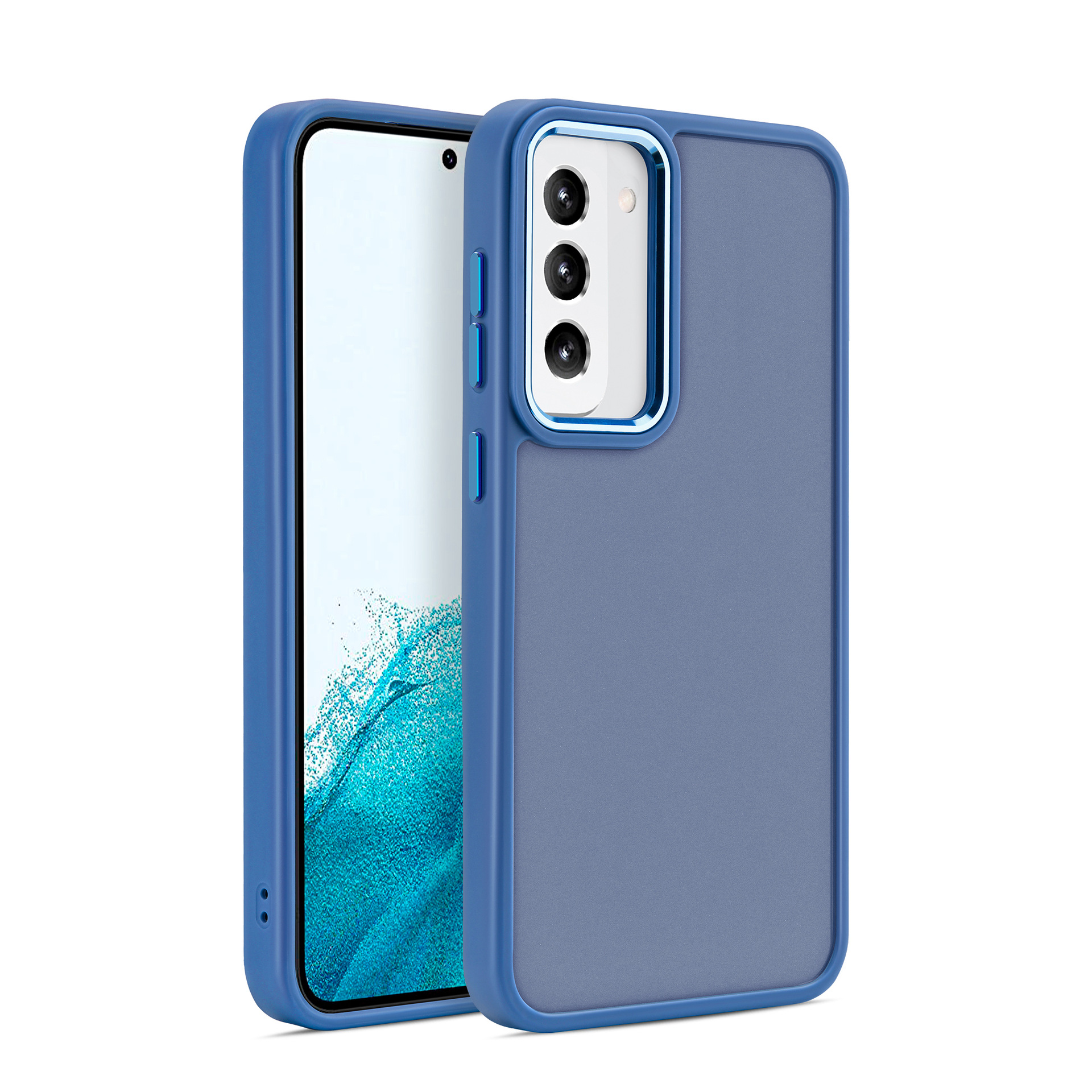 

Für Samsung Galaxy S23+ Skin-touch Phone Hülle Metallkamera Rahmen Pc+ Tpu Schockdcoverabdeckung - Blau, Galaxy S23+