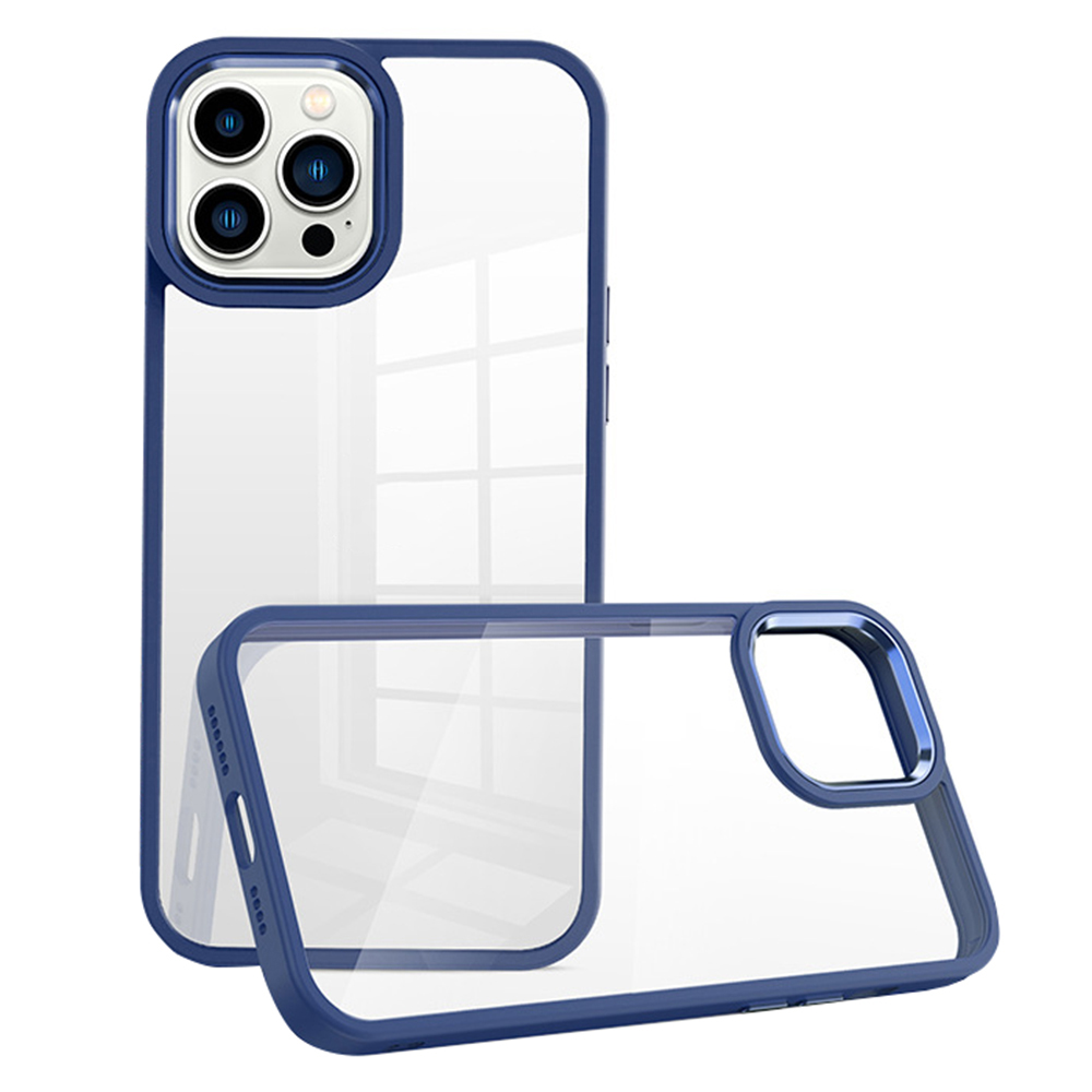 

Für Das Iphone 14 Pro PC+TPU Clear Case Metal Camera Frame Protective Phone Deckung - Navy Blau, iPhone 14 Pro