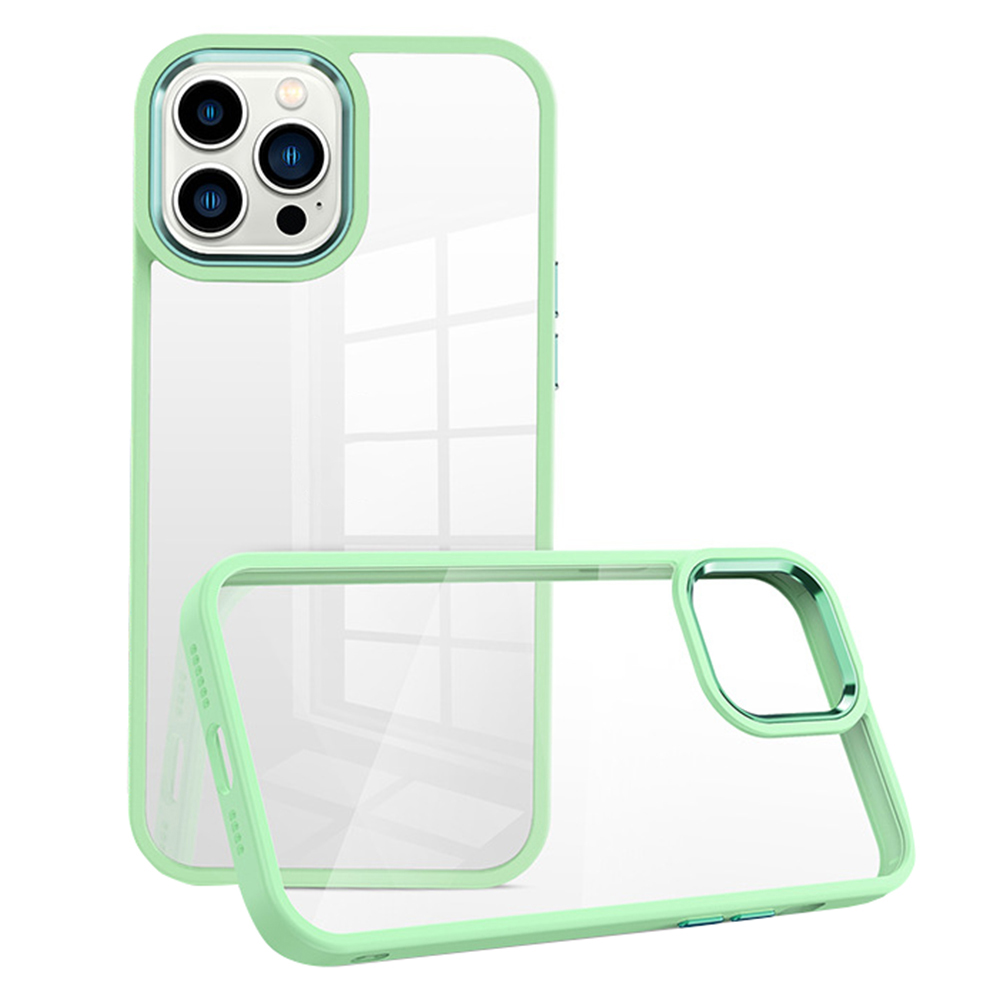 

Für Das Iphone 14 Pro Max Metal Lens Frame Clear Cover Cover PC+TPU Anti-kratzer-telefonhülle - Matcha Green, iPhone 14 Pro Max