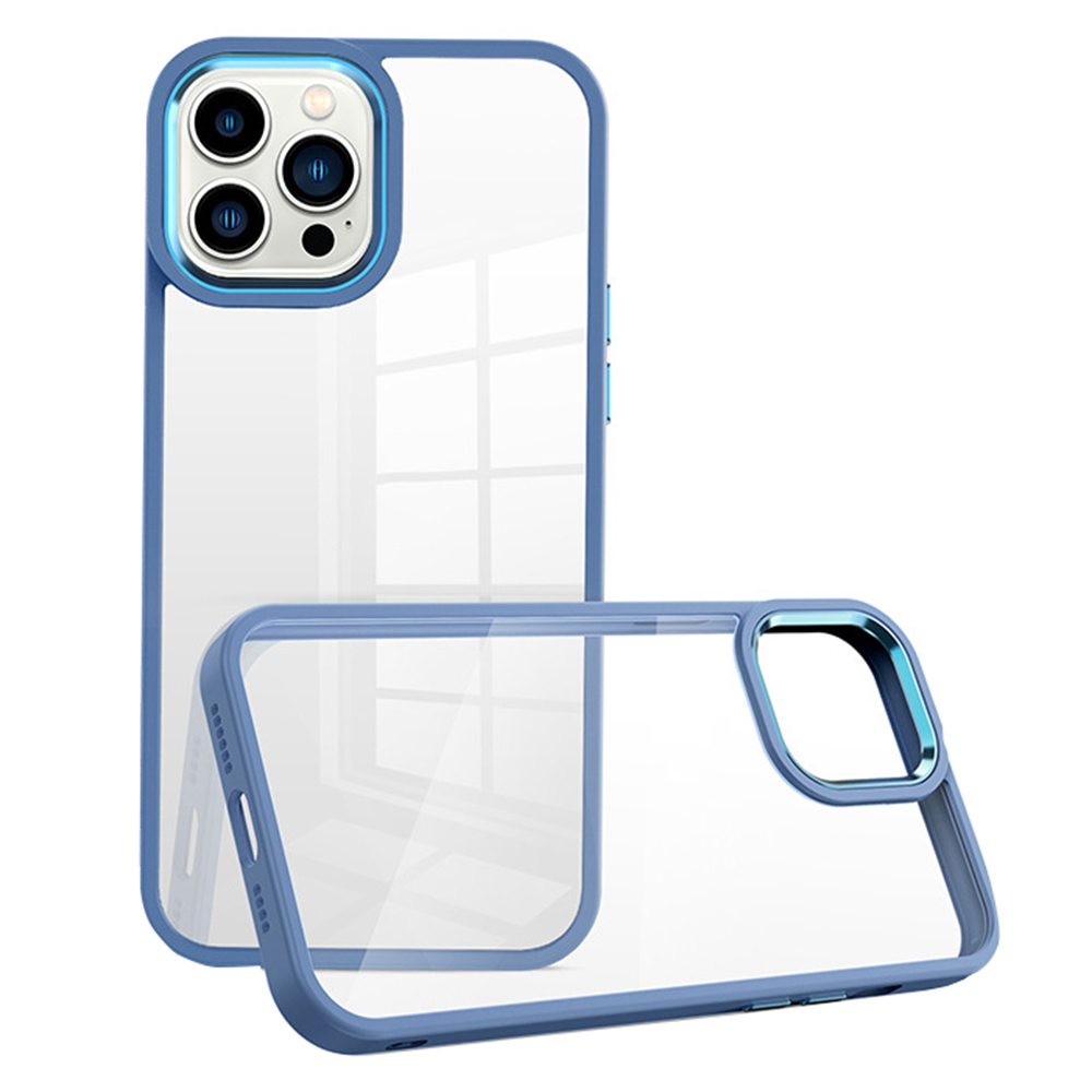 

Für Das Iphone 14 Pro Max Metal Lens Frame Clear Cover Cover PC+TPU Anti-kratzer-telefonhülle - Blau, iPhone 14 Pro Max