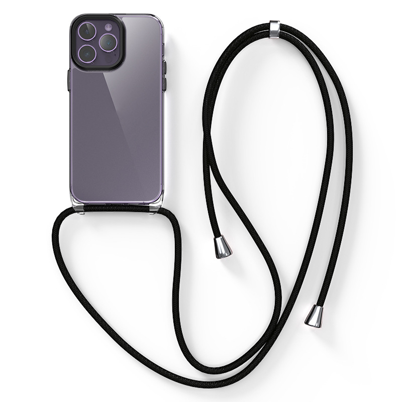 

For iPhone 14 Pro Max Soft TPU + Hard PC Phone Case 3D Textured Slim Clear Phone Cover with Lanyard - Smooth, iPhone 14 Pro Max