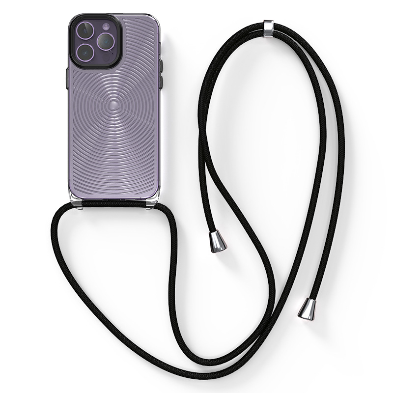 

For iPhone 14 Pro Max Soft TPU + Hard PC Phone Case 3D Textured Slim Clear Phone Cover with Lanyard - Circles, iPhone 14 Pro Max