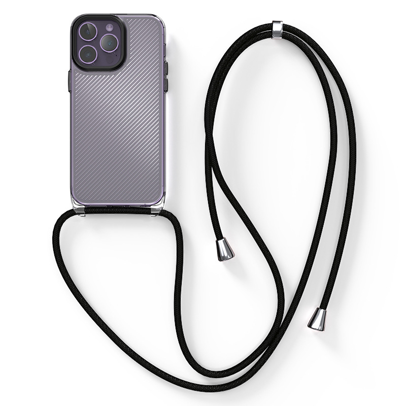 

For iPhone 14 Pro Max Soft TPU + Hard PC Phone Case 3D Textured Slim Clear Phone Cover with Lanyard - Twills, iPhone 14 Pro Max
