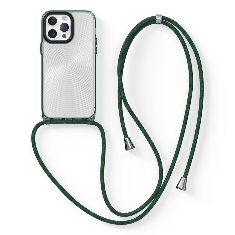 

Soft TPU + Hard PC Case for iPhone 14 Pro Clear Slim Case 3D Textured Phone Cover with Lanyard - Green / Circles, iPhone 14 Pro