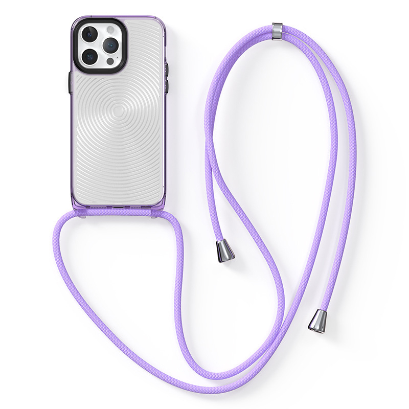 

Soft TPU + Hard PC Case for iPhone 14 Pro Clear Slim Case 3D Textured Phone Cover with Lanyard - Purple / Circles, iPhone 14 Pro