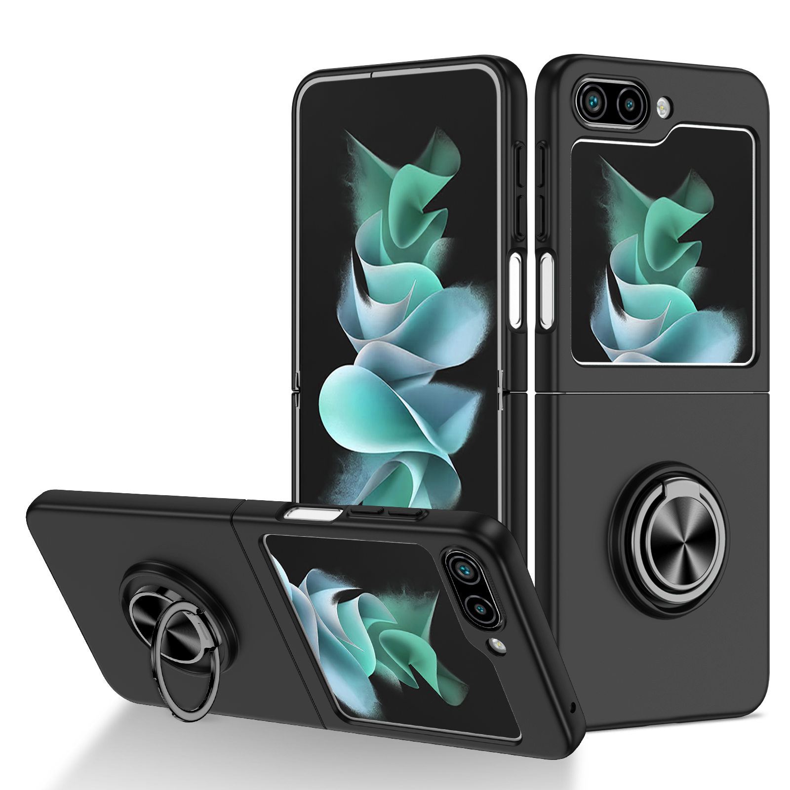 

Für Samsung Galaxy Z Flip5 5G Hard PC Phone Hülle Ring Kickstand Deckhilfe Magnetischer Autokonto - Schwarz, Galaxy Z Flip5 5G