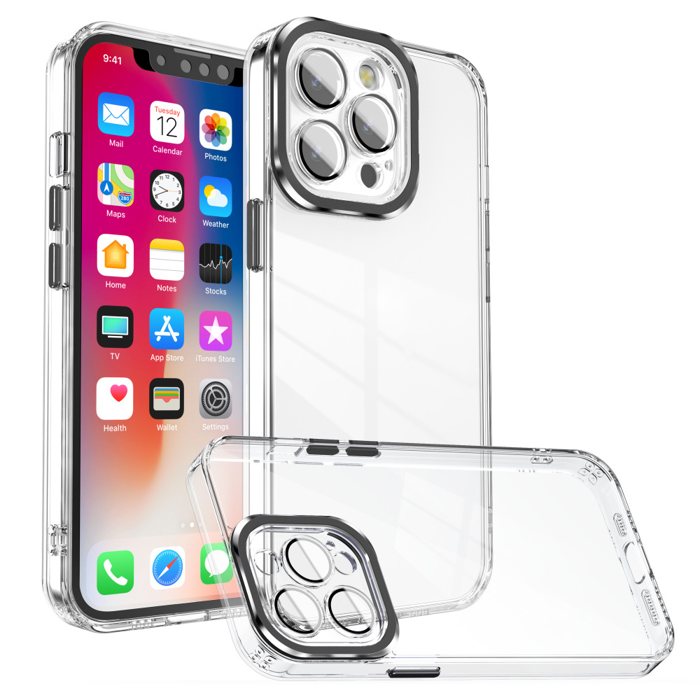 

Für Iphone 13 Pro Max Phone Deckung Transparent TPU+PC -hülle Mit Glaslinsenfilm - Schwarz, iPhone 13 Pro Max