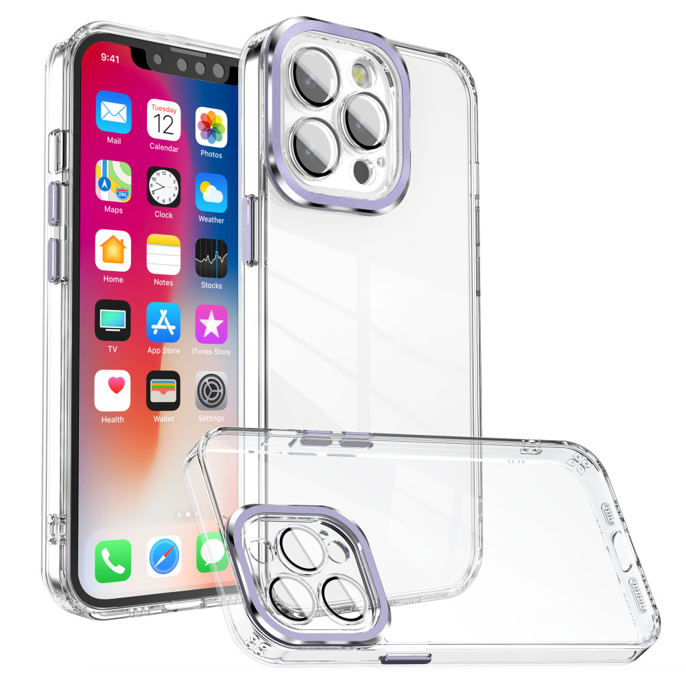 

Für Iphone 13 Pro Max Phone Deckung Transparent TPU+PC -hülle Mit Glaslinsenfilm - Lila, iPhone 13 Pro Max