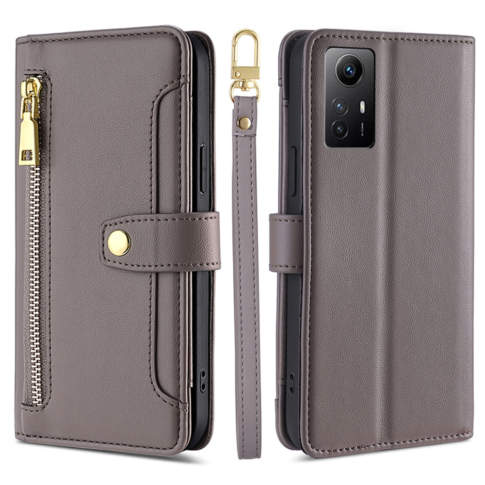 

Für Xiaomi Redmi Note 12s 4G Stand Wallet Hülle Reißverschluss Pock Leder+tpu -telefonabdeckung - Grau, Xiaomi Redmi Note 12S 4G