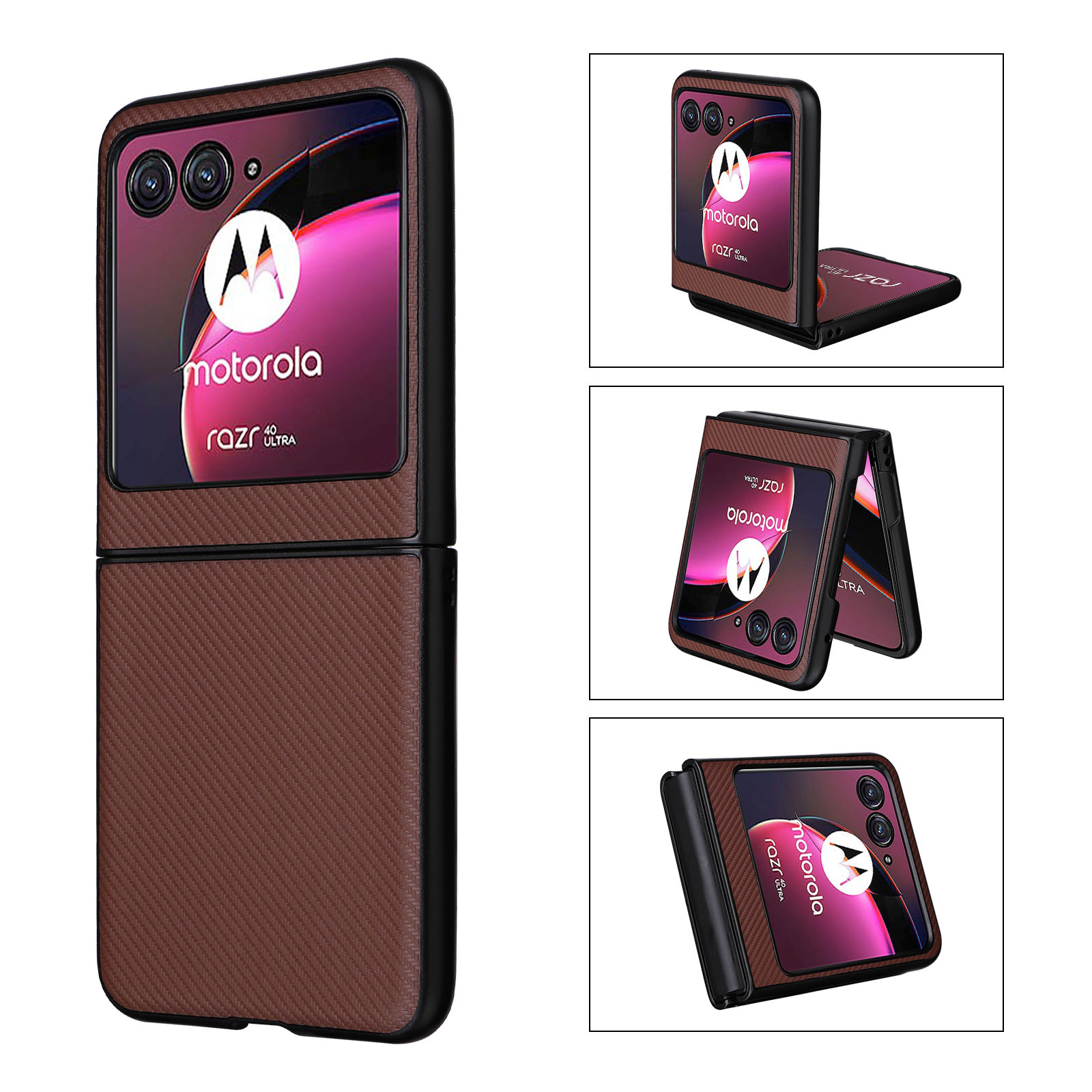 

Für Motorola Razr 40 Ultra 5G Carbon Faser Textur Phone Hülle PU -leder -pc -abdeckung - Braun, Motorola Razr 40 Ultra 5G
