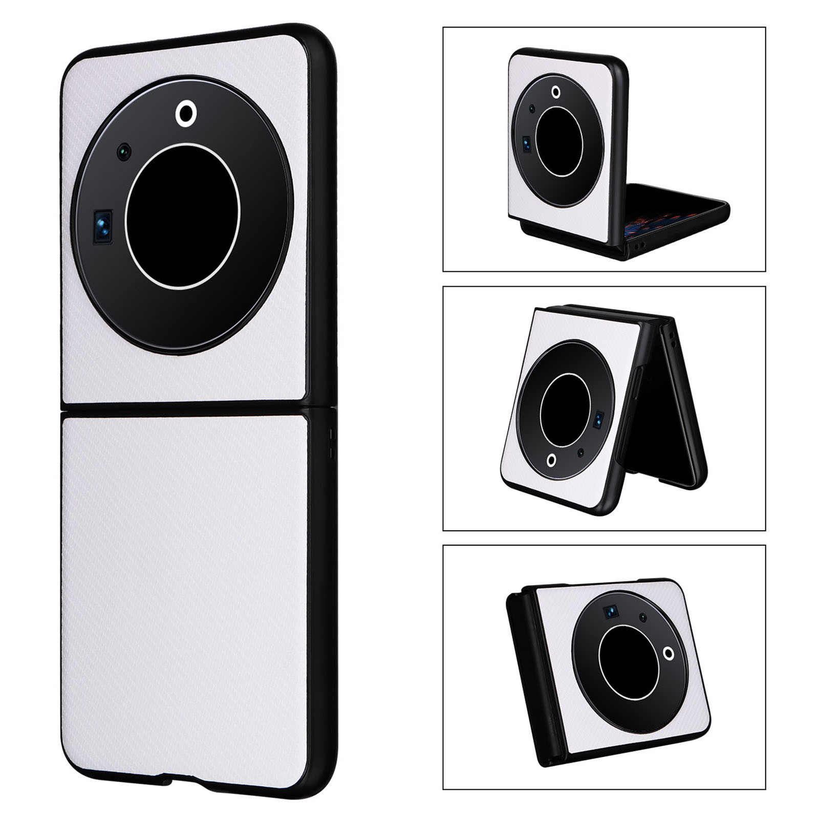 

Für Tecno Phantom V Flip Carbon Faser Textur Hülle Pu-leder-pc-anti-drogen-telefonabdeckung - Weiss, Tecno Phantom V Flip