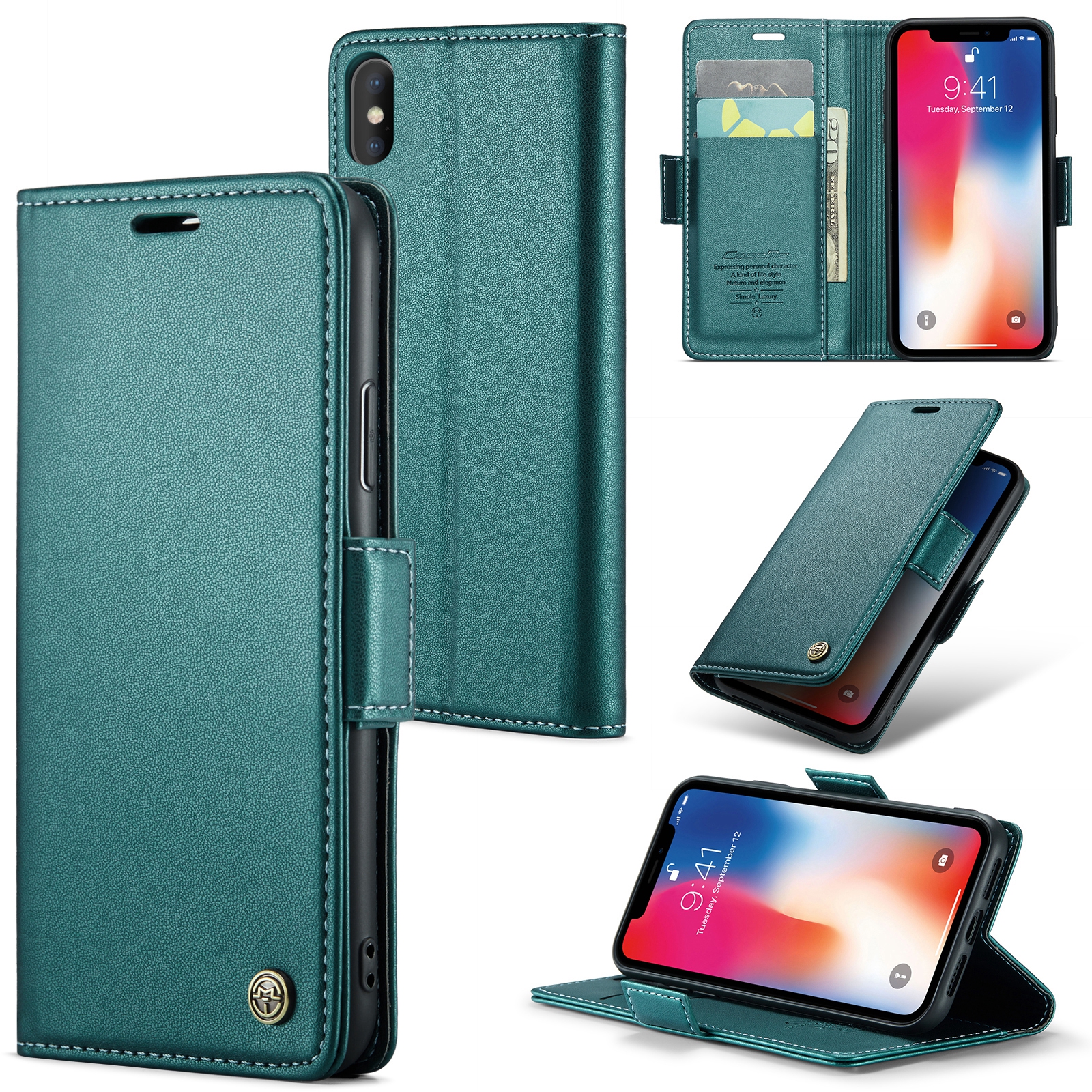 

Caseme 023 -serie RFID Blockierende Lederhülle Für Iphone Xs, Litchi Texture Stand Wallet Telefonabdeckung - Grün, iPhone XS 5.8 inch