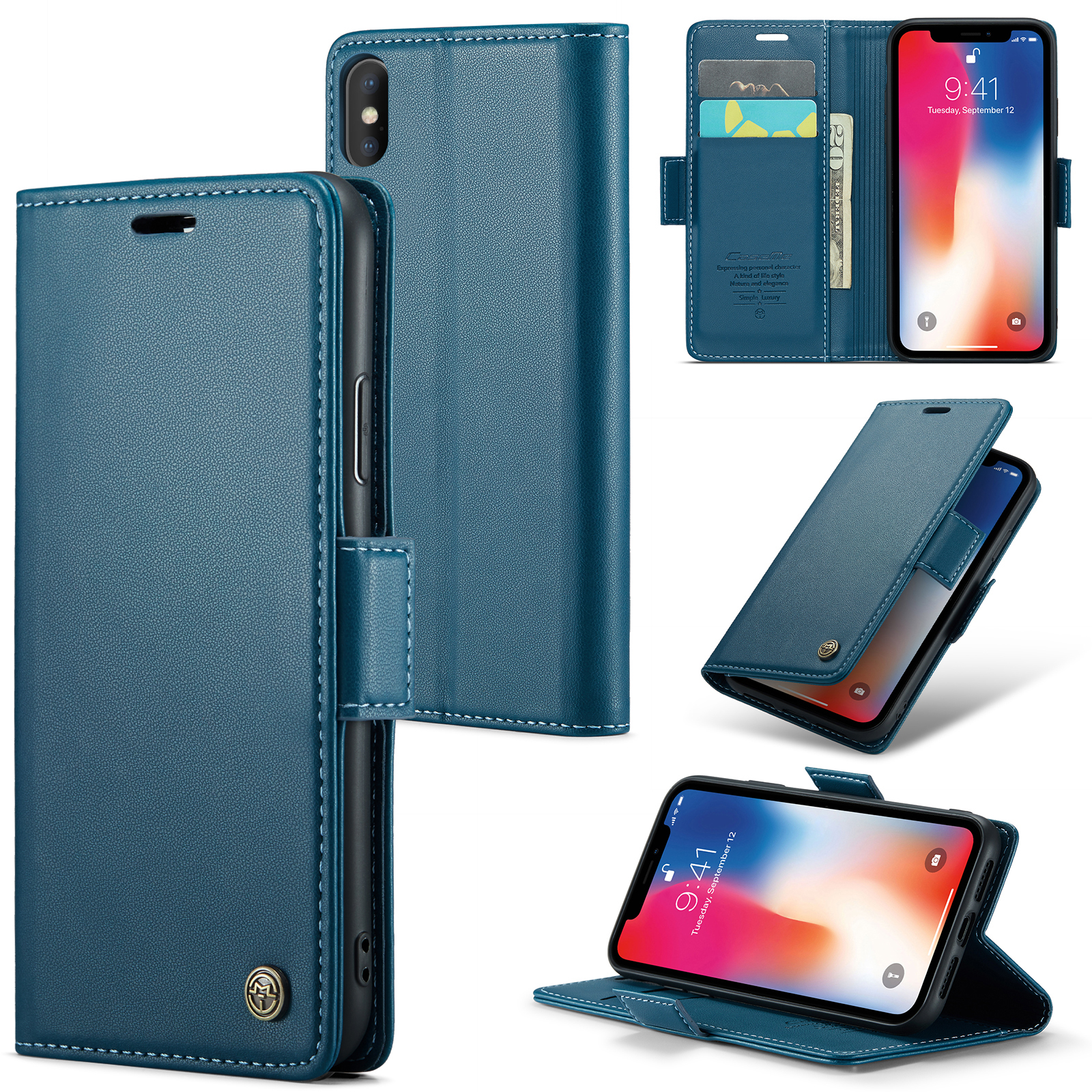 

Caseme 023 -serie RFID Blockierende Lederhülle Für Iphone Xs, Litchi Texture Stand Wallet Telefonabdeckung - Blau, iPhone XS 5.8 inch