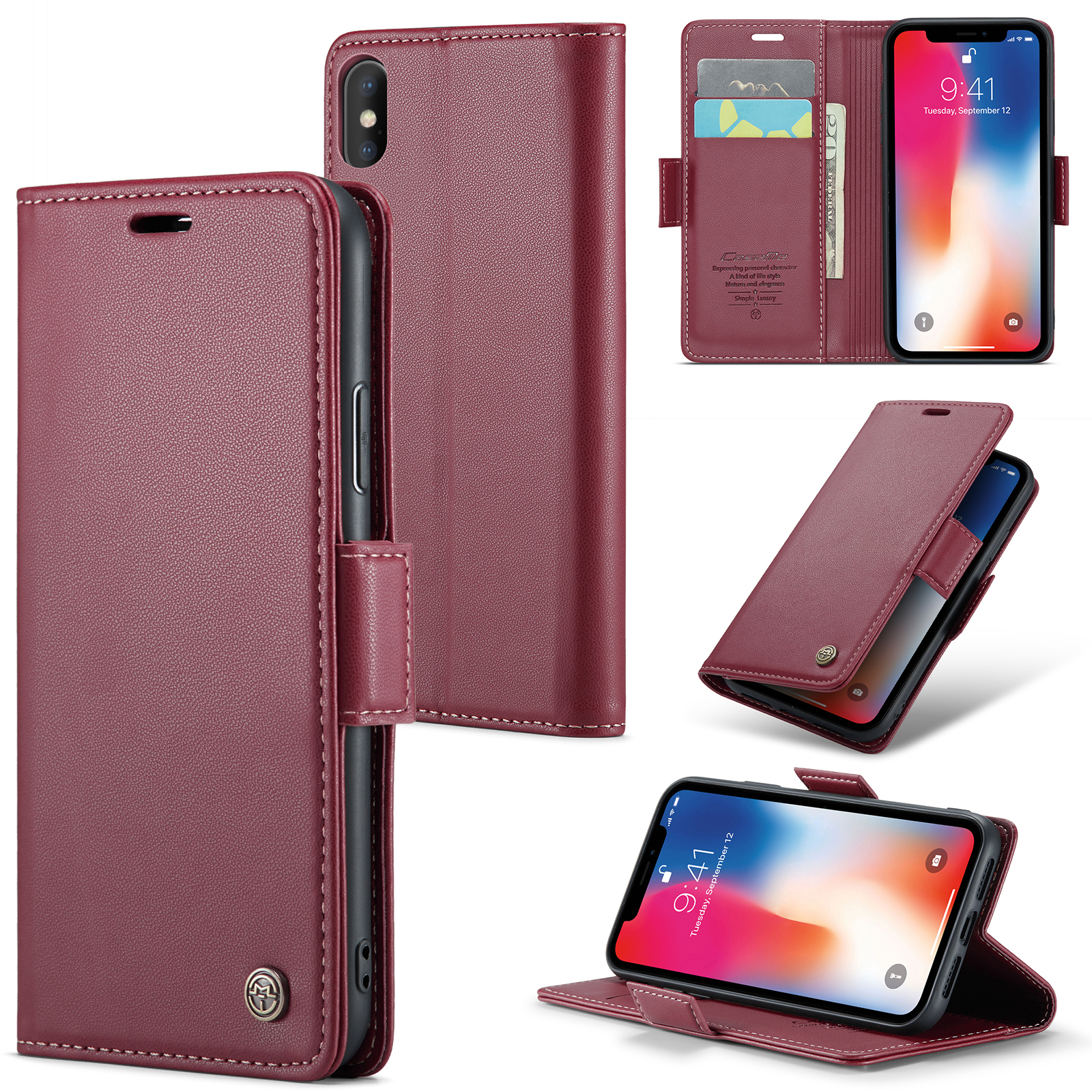 

Caseme 023 -serie RFID Blockierende Lederhülle Für Iphone Xs, Litchi Texture Stand Wallet Telefonabdeckung - Rot, iPhone XS 5.8 inch