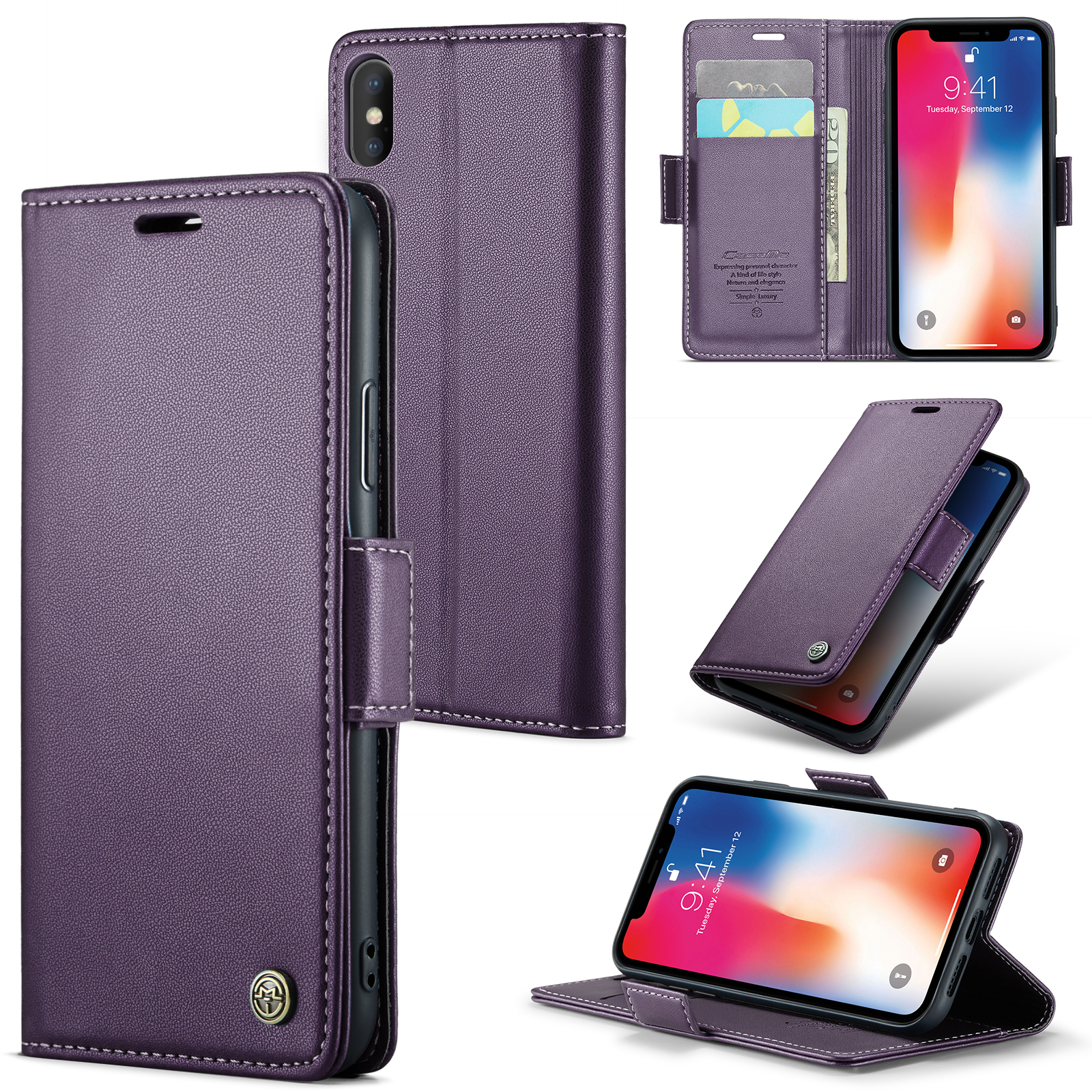 

Caseme 023 -serie RFID Blockierende Lederhülle Für Iphone Xs, Litchi Texture Stand Wallet Telefonabdeckung - Lila, iPhone XS 5.8 inch