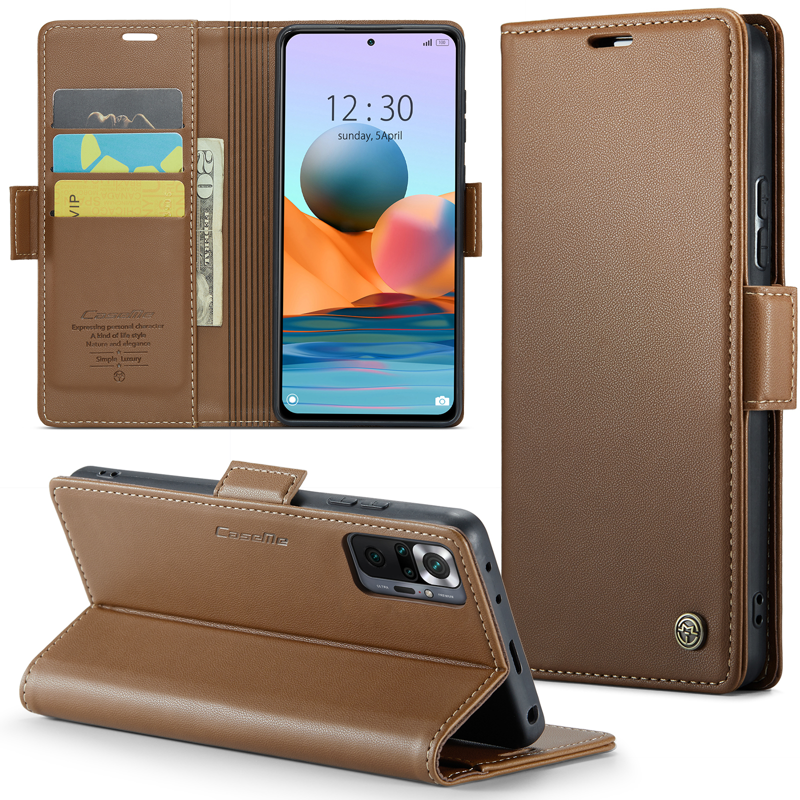 

Caseme 023 Series -telefonkoffer Für Xiaomi Redmi Note 10 Pro 4G (indien) /(global) / Hinweis 10 Pro Max 4G RFID Blocking Wallet Stand Lederabdeckung - Braun, Xiaomi Redmi Note 10 Pro 4G (India)
