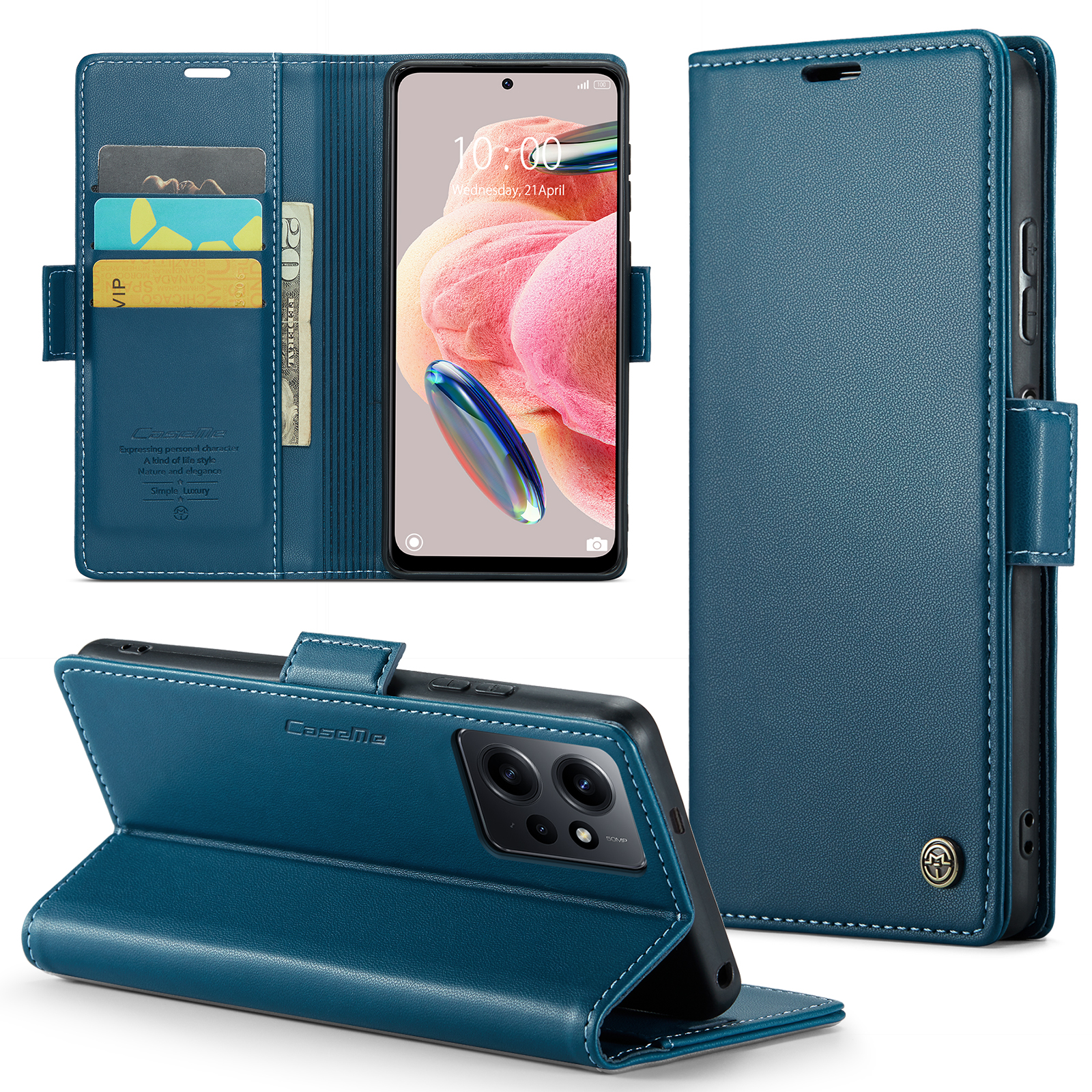 

Caseme 023 Serie Ledertasche Für Xiaomi Redmi Note 12 4G RFID -blockierung Telefonabdeckung Mit Stand Wallet - Blau, Xiaomi Redmi Note 12 4G