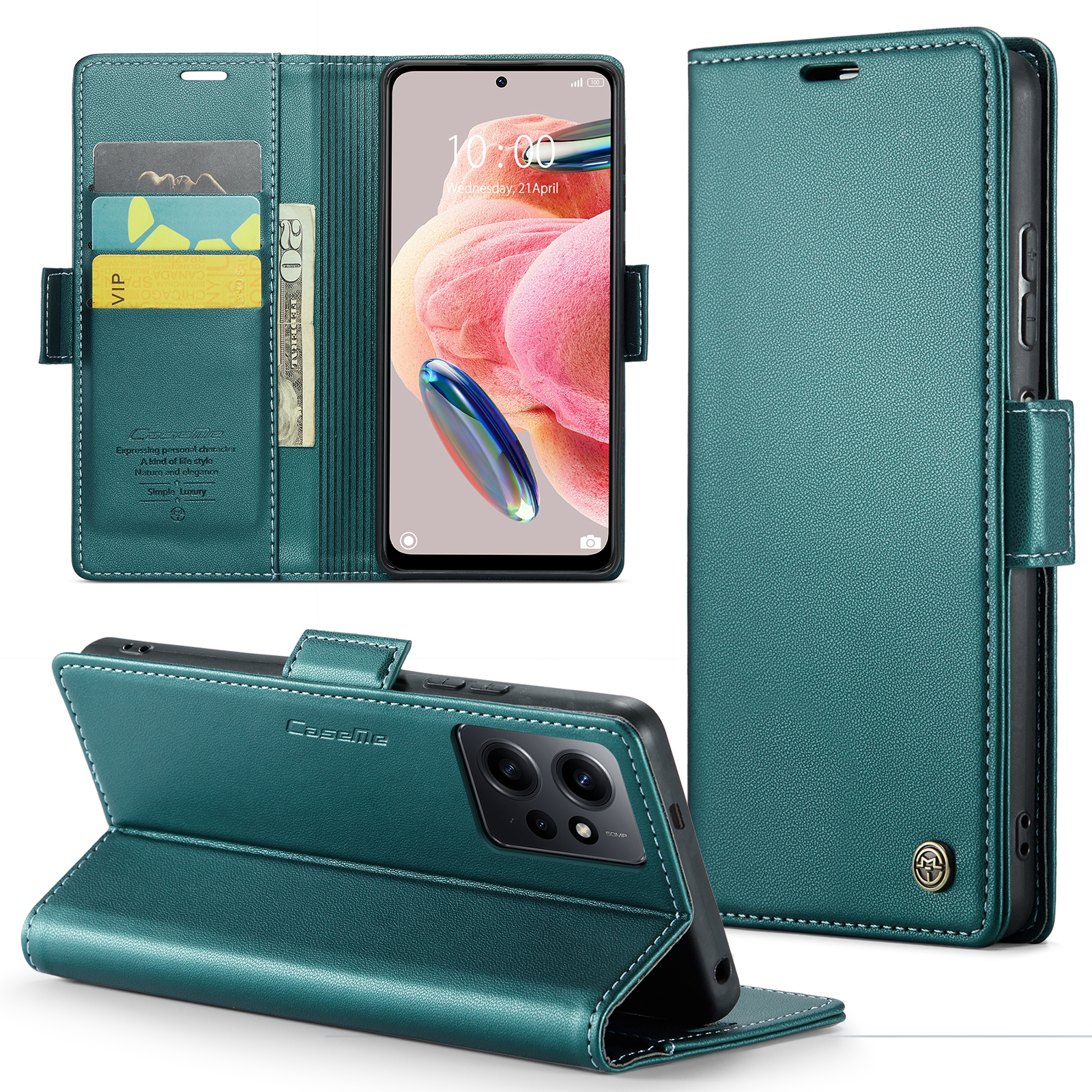 

Caseme 023 Serie Ledertasche Für Xiaomi Redmi Note 12 4G RFID -blockierung Telefonabdeckung Mit Stand Wallet - Grün, Xiaomi Redmi Note 12 4G
