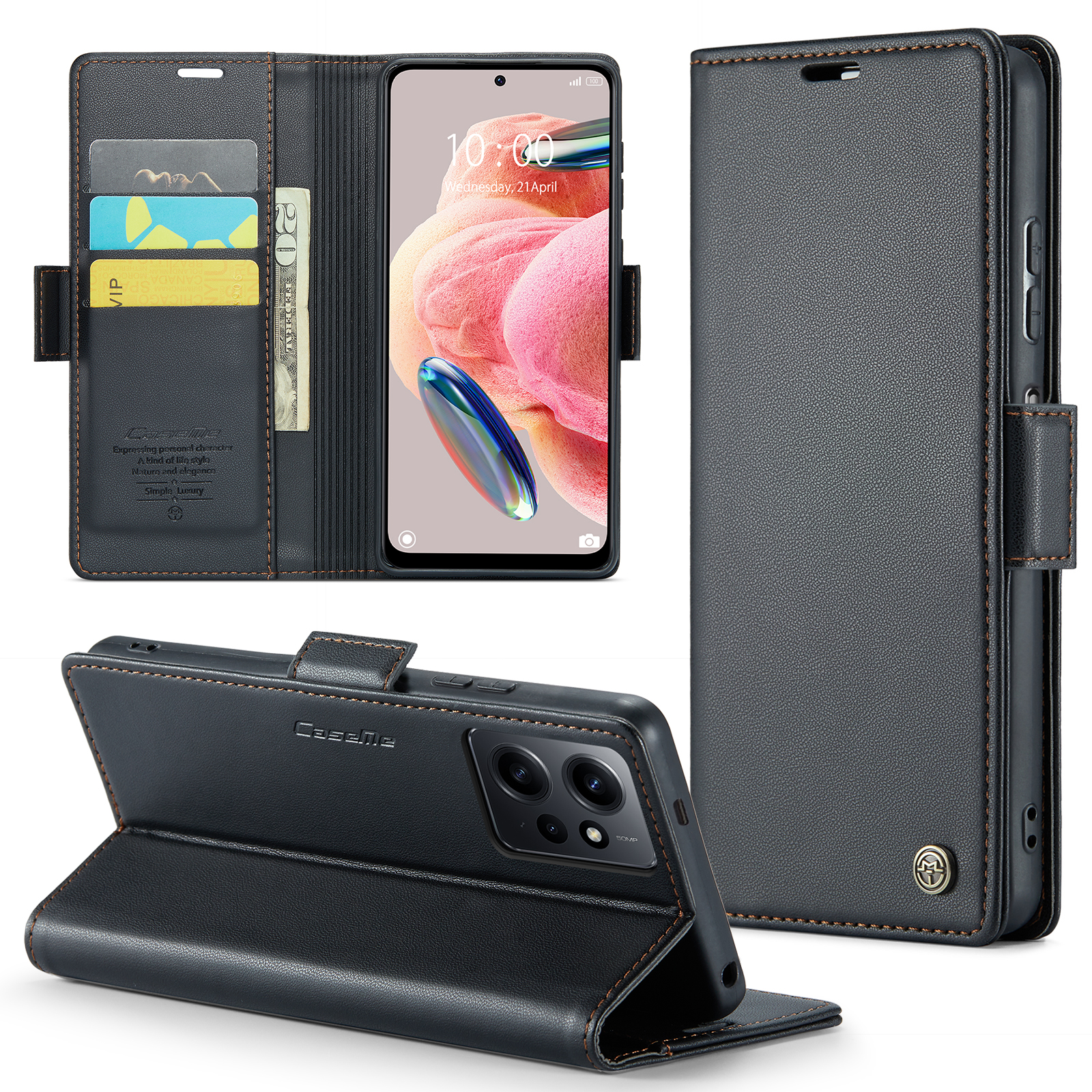

Caseme 023 Serie Ledertasche Für Xiaomi Redmi Note 12 4G RFID -blockierung Telefonabdeckung Mit Stand Wallet - Schwarz, Xiaomi Redmi Note 12 4G
