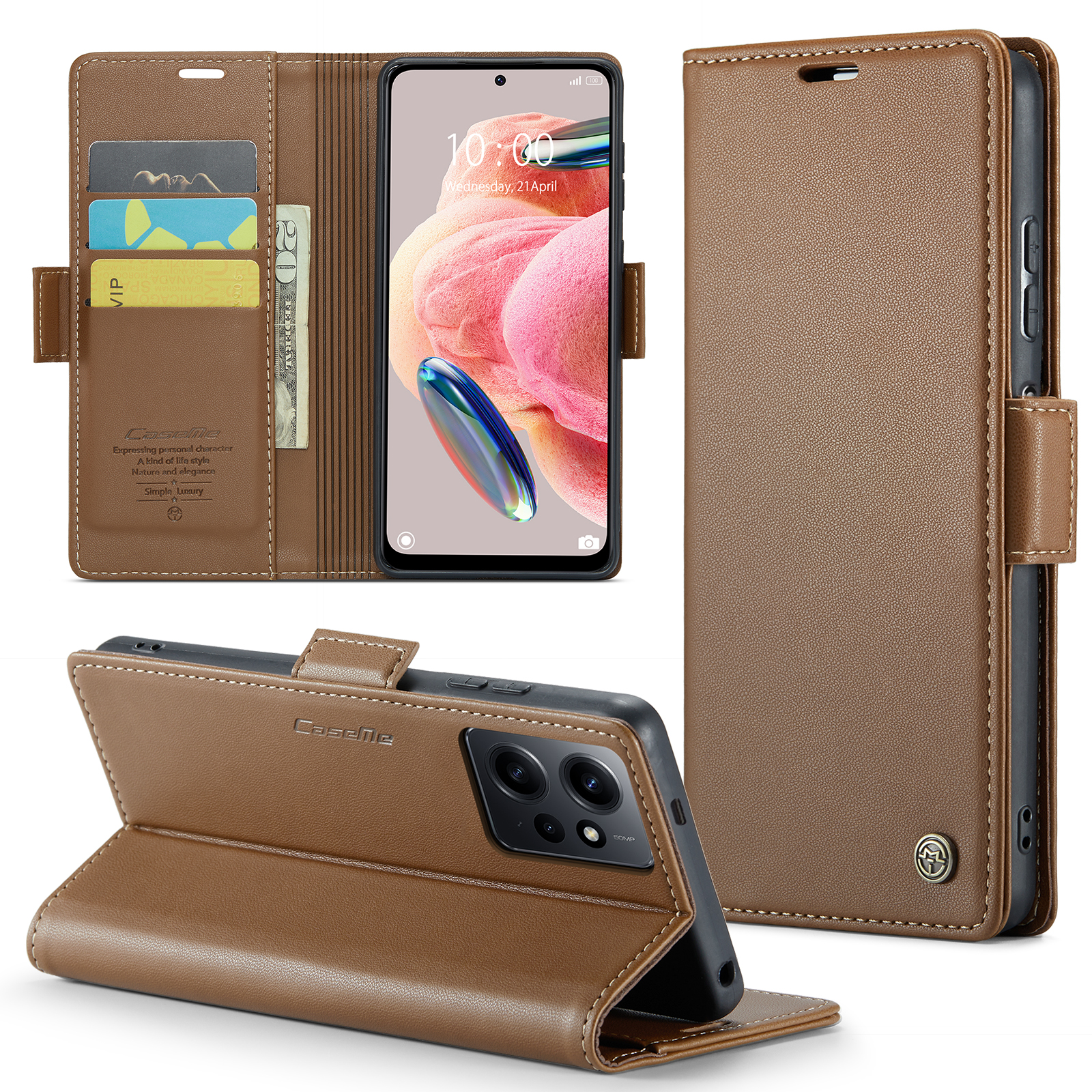 

Caseme 023 Serie Ledertasche Für Xiaomi Redmi Note 12 4G RFID -blockierung Telefonabdeckung Mit Stand Wallet - Braun, Xiaomi Redmi Note 12 4G