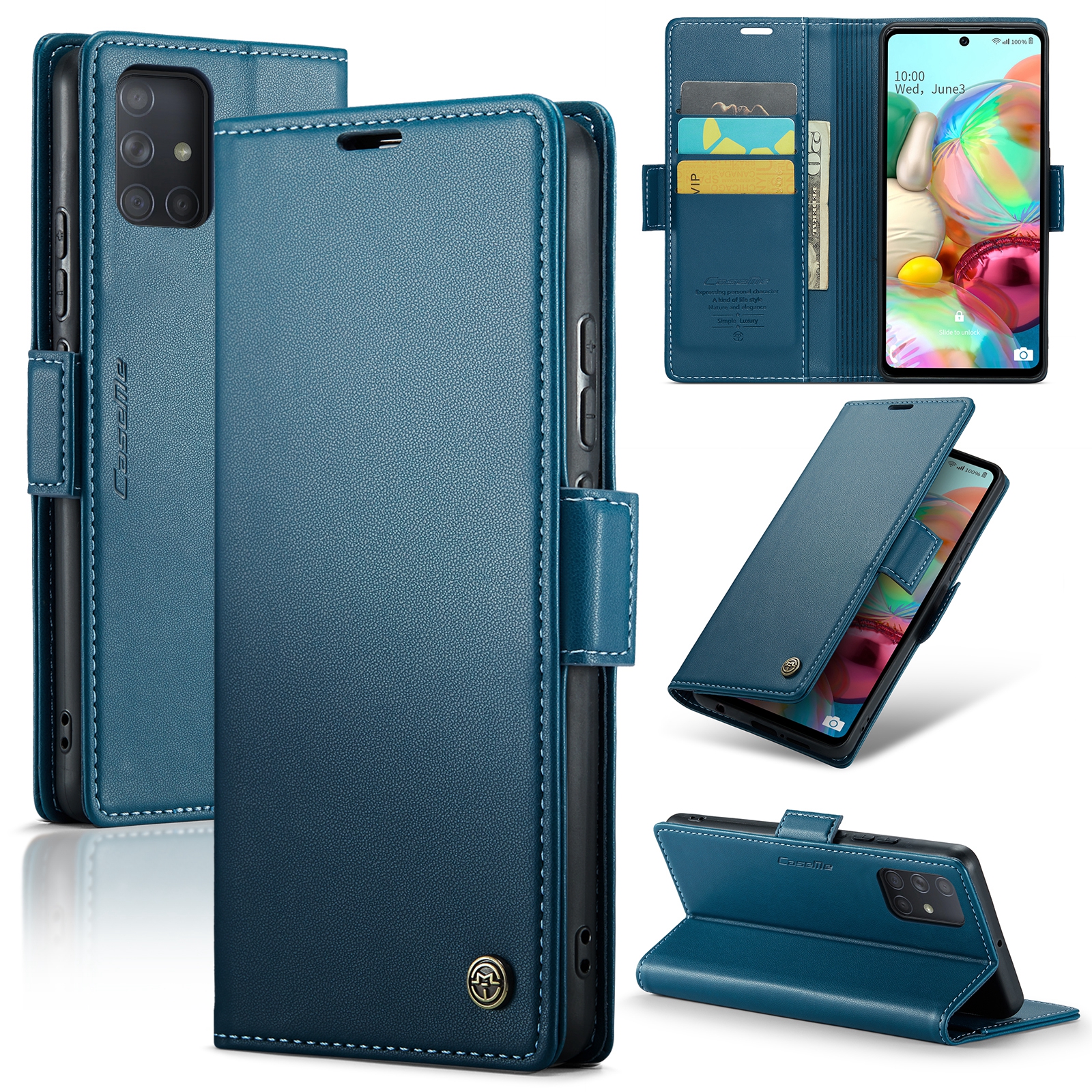 

Caseme 023-serie Für Samsung Galaxy A71 4G SM-A715 PU Lederständer Phone Hülle Rfid-blockierungsbrieftascheabdeckung - Blau, Galaxy A71 4G
