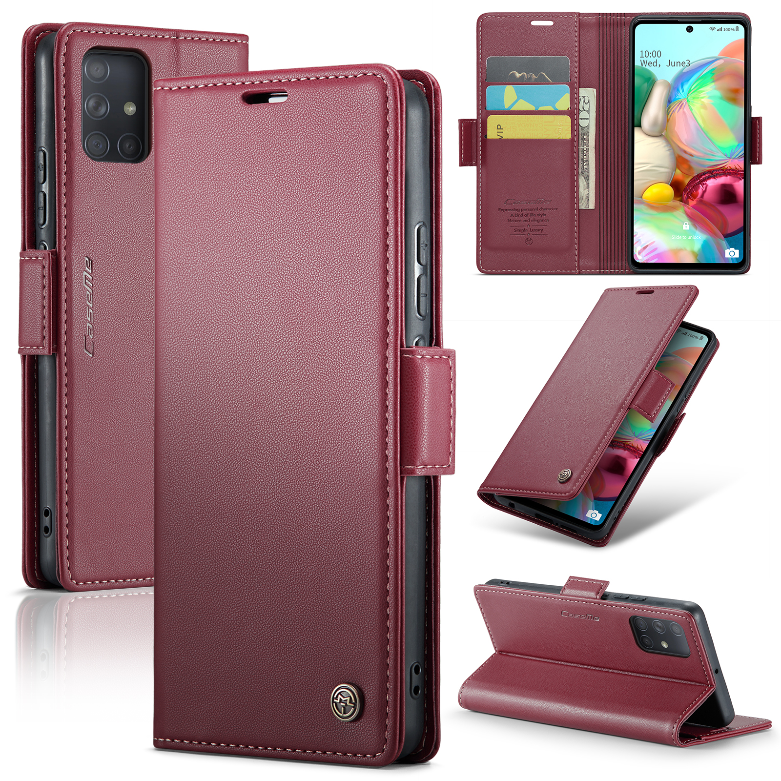 

Caseme 023-serie Für Samsung Galaxy A71 4G SM-A715 PU Lederständer Phone Hülle Rfid-blockierungsbrieftascheabdeckung - Rot, Galaxy A71 4G