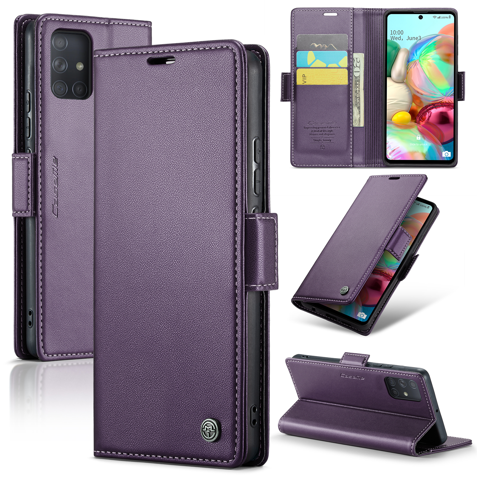 

Caseme 023-serie Für Samsung Galaxy A71 4G SM-A715 PU Lederständer Phone Hülle Rfid-blockierungsbrieftascheabdeckung - Lila, Galaxy A71 4G