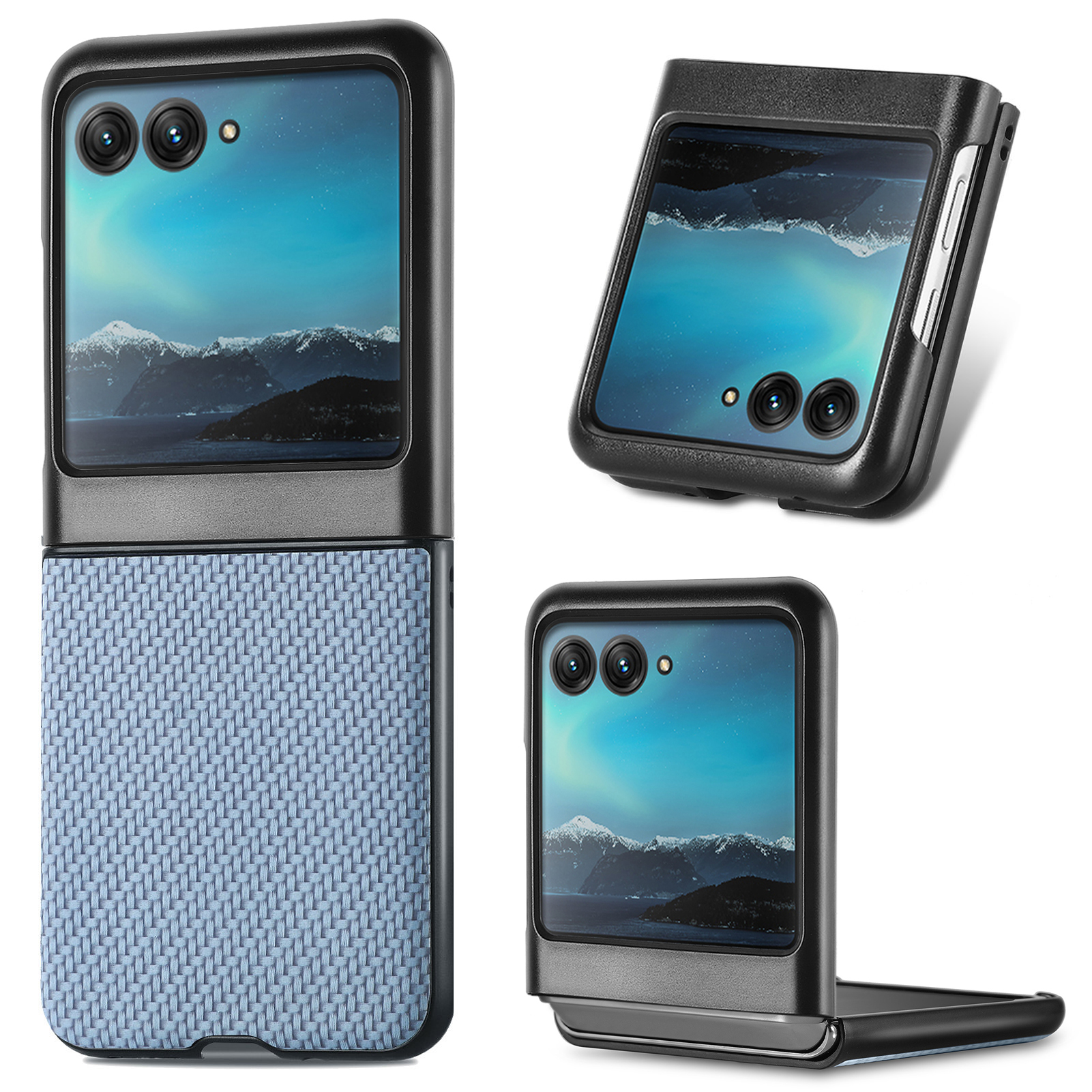 

Für Motorola Razr 40 Ultra 5G Carbonfaser Textur Leder Beschichtetes Pc-abdeckungs-anti-drop-telefonfall - Blau, Motorola Razr 40 Ultra 5G