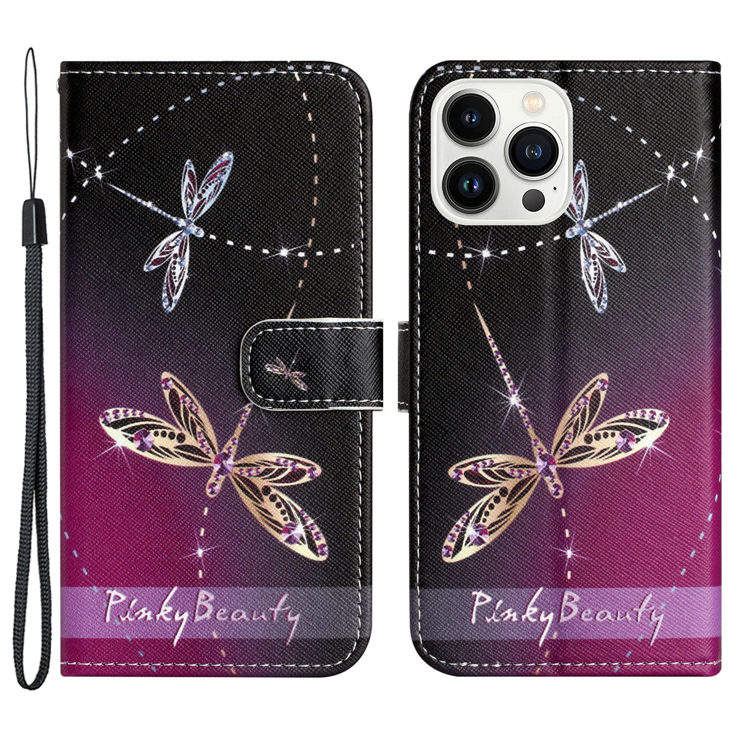 

Für Iphone 15 Pro Max Wallet Hülle PU Leder 3D Muster Druckständer Telefonabdeckung - Libellen, iPhone 15 Pro Max