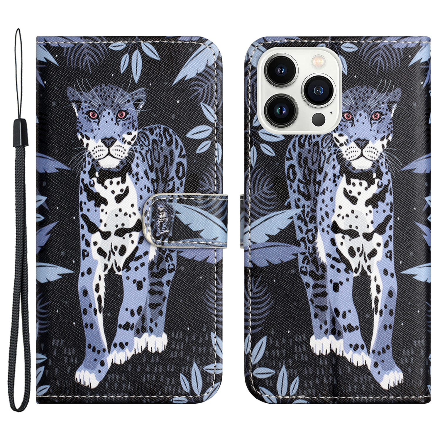 

Für Iphone 15 Pro Max Wallet Hülle PU Leder 3D Muster Druckständer Telefonabdeckung - Leopard, iPhone 15 Pro Max