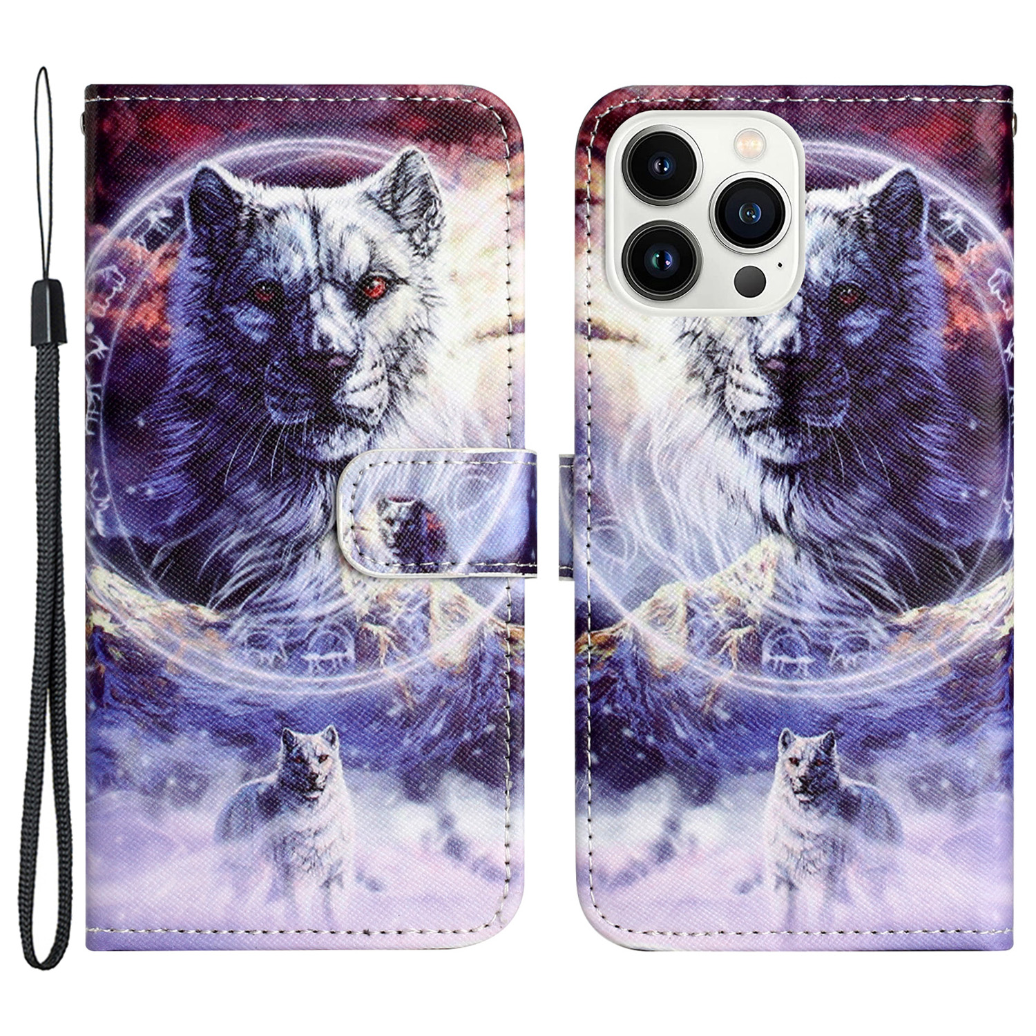 

Für Iphone 15 Pro Max Wallet Hülle PU Leder 3D Muster Druckständer Telefonabdeckung - Schneewolf, iPhone 15 Pro Max